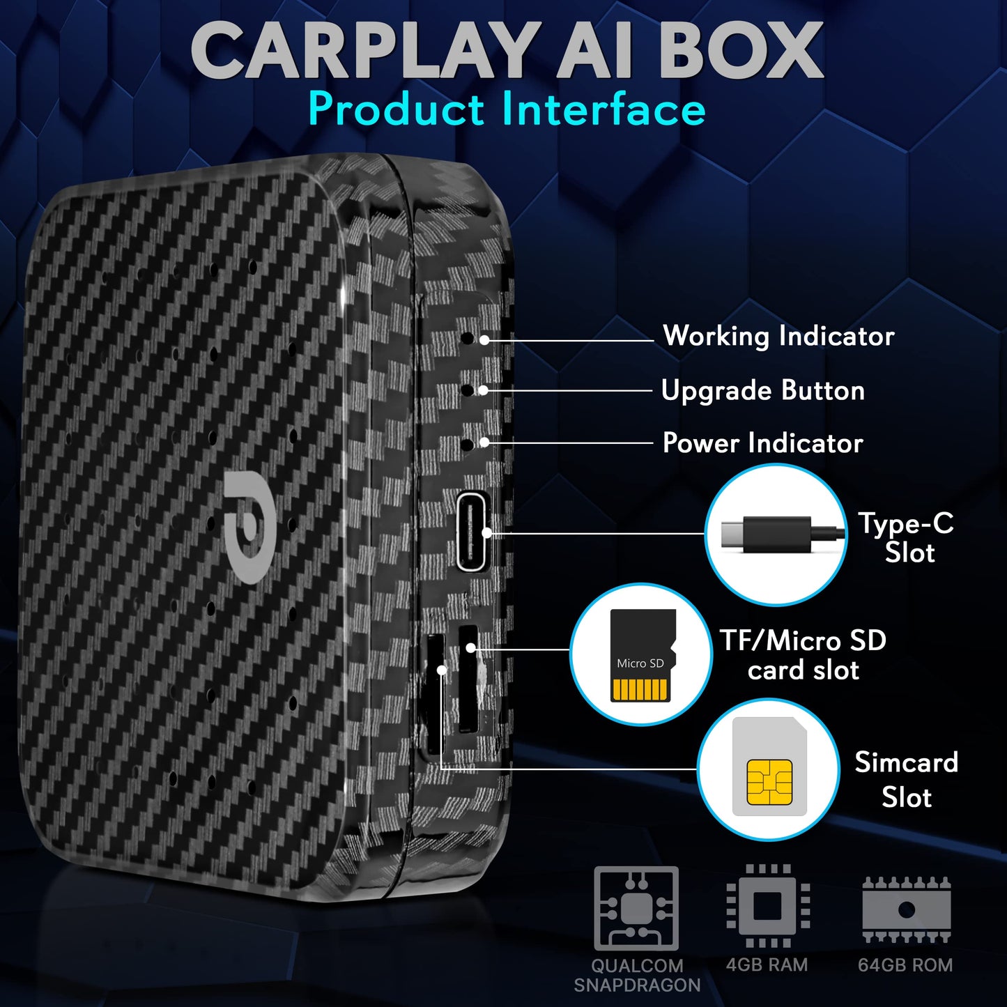 PyleUsa Wireless CarPlay Android Auto Multimedia Video Box,4GB RAM 64GB ROM,2.4GHz,5GHz Dual Band WiFi BT,Octa Core 64Bit,4K Full HD,H.265,USB3.0 Android Box,Screen Mirroring, Install Android Apps