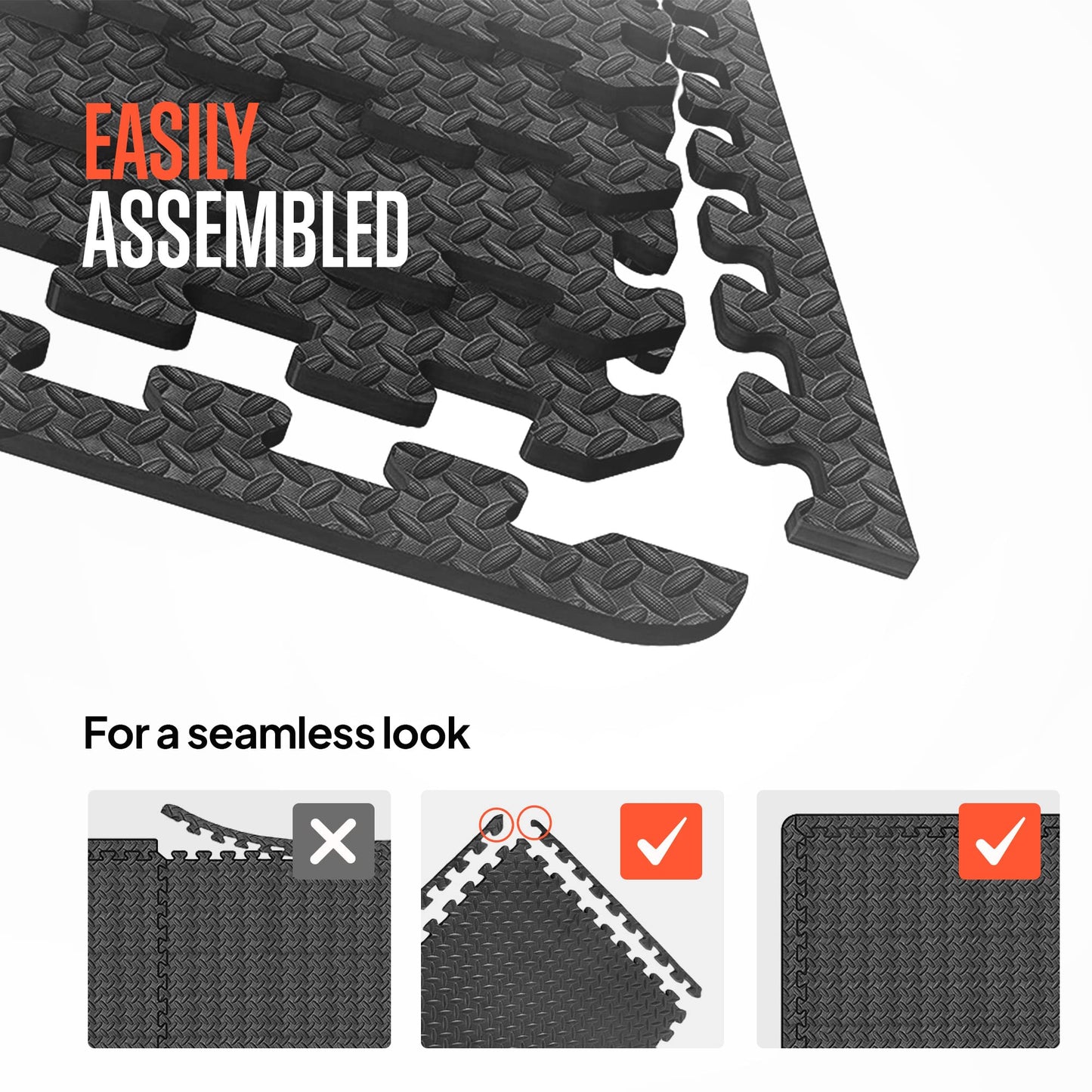SQUATZ Thick Puzzle Exercise Mat, 6 Pcs EVA Foam Interlocking Tiles Protective Flooring for Gym Equipment and Cushion for Workouts, Durable Non-Skid Texture, Easy to Assemble, Black
