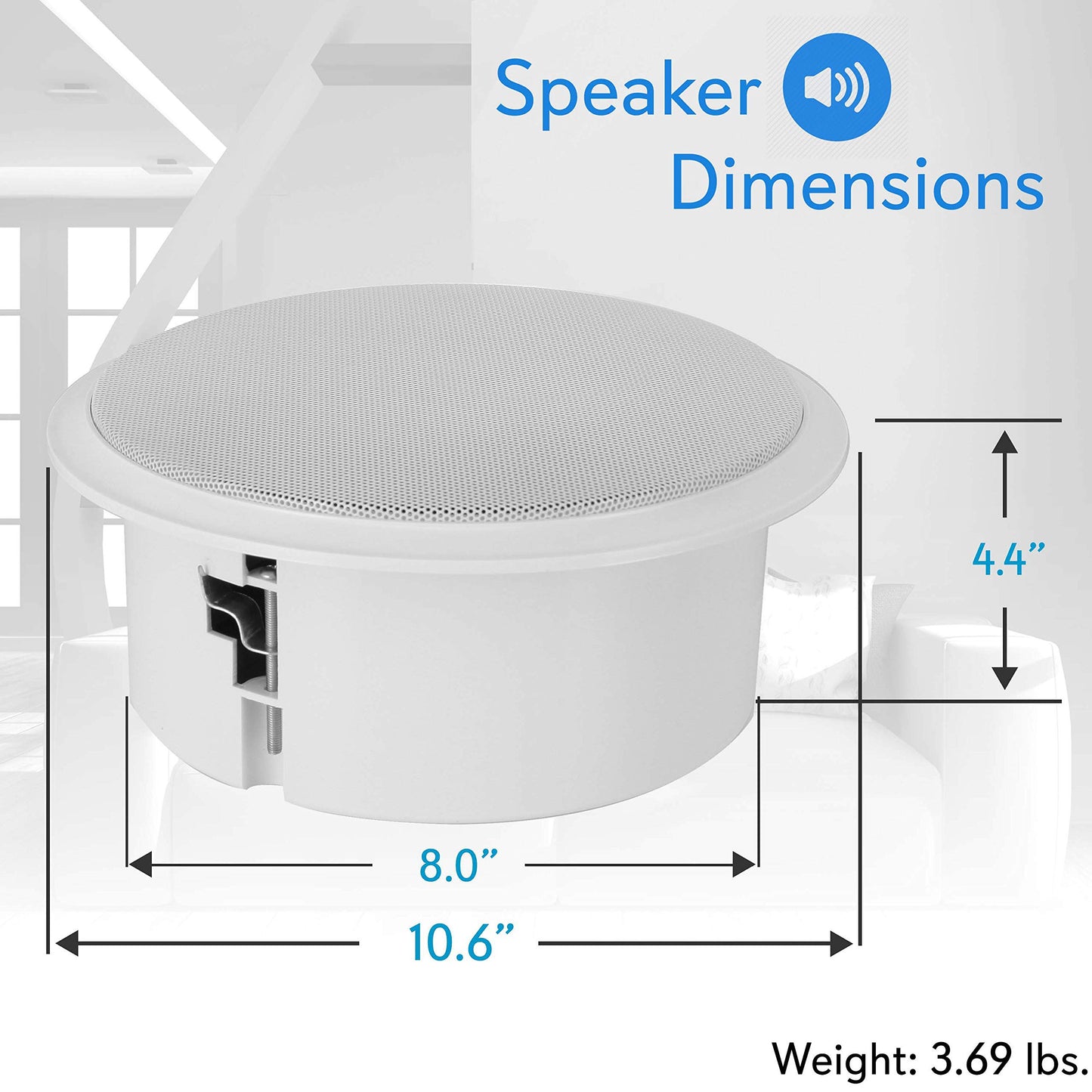 Pyle Home 8” Ceiling Wall Mount Speaker - Full Range Woofer Speaker System 100 Volt Transformer Flush Design w/ 60Hz-16kHz Frequency Response 150 Watts Peak & Template for Easy Installation