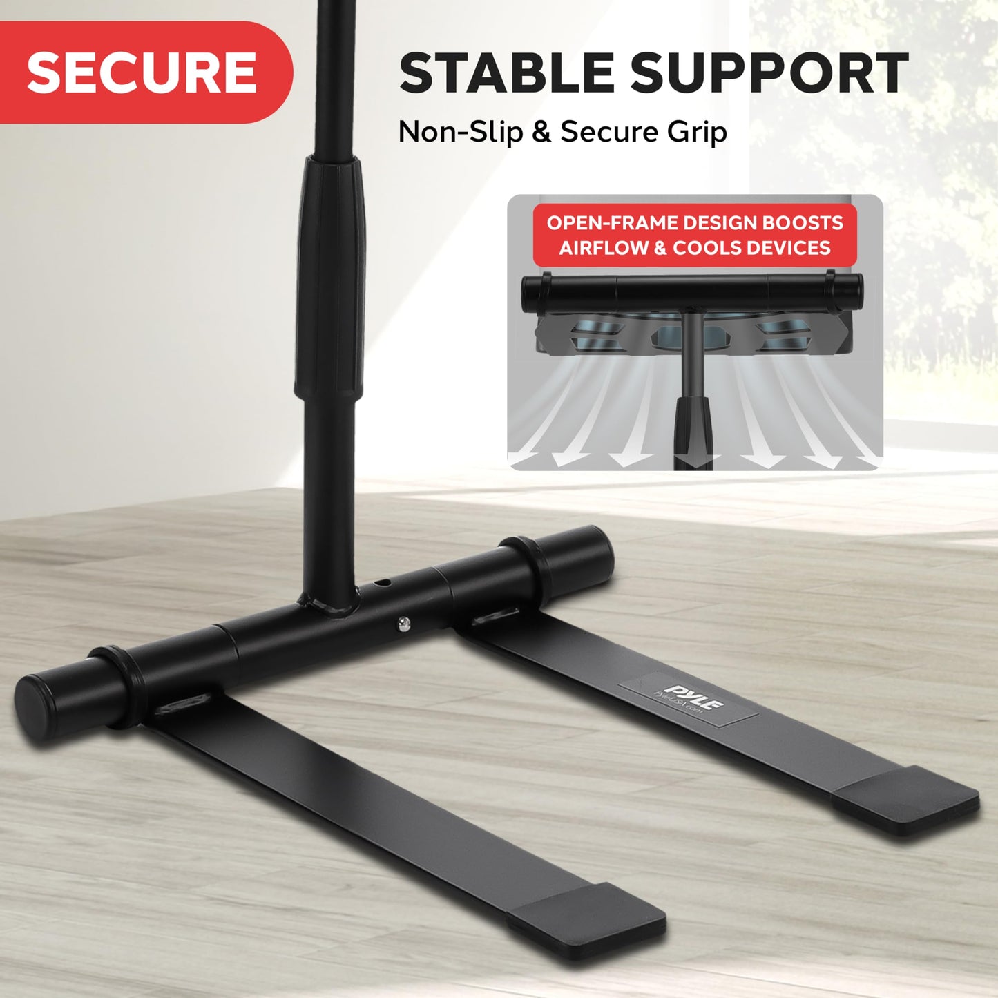 Pyle Portable Folding Laptop Stand - Standing Table with Adjustable Angle, Foldable Height and Four Prong Anti-Slip Tray for iPad, Tablet, DJ Mixer, Workstation, Gaming and Home Use - PLPTS55