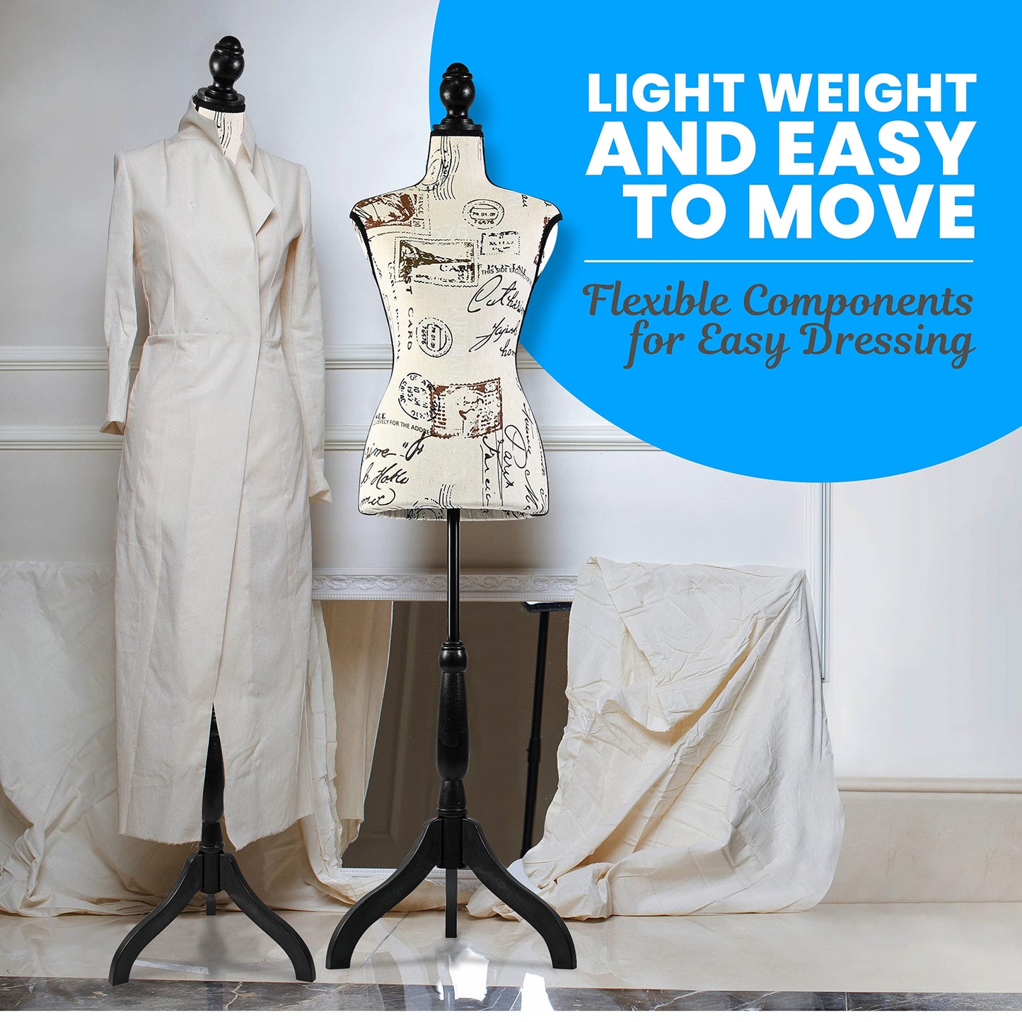 SereneLife Female Torso Mannequin Display - Sturdy and Durable, Adjustable Dress Form (52-64"), Lightweight, Easy-to-Assemble, Stable Tripod Stand, Smooth Surface for Retail Clothing Display