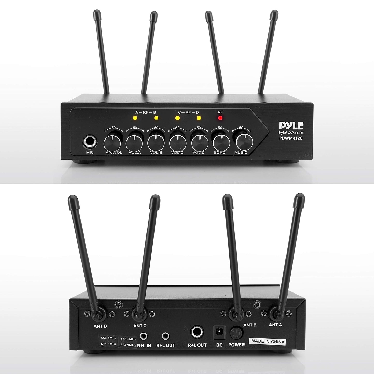 Pyle UHF Wireless Microphone System - PA Public Address Mic System with 4 Handheld Wireless Mics 50 Selectable UHF Channels, Bluetooth Music Streaming for Karaoke-Style Vocals, Battery-Operated