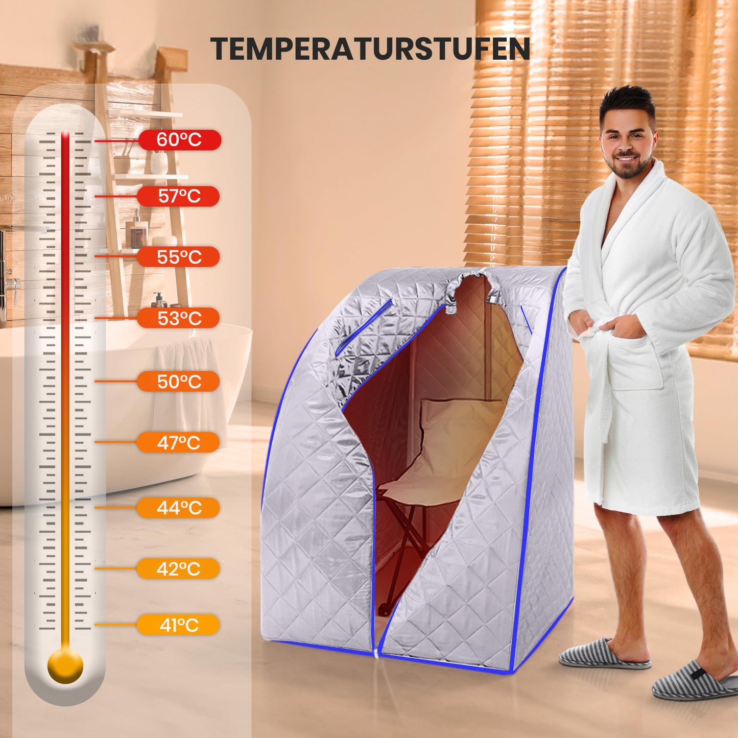 SereneLife Portable Sauna Box for Home, Infrared Sauna Tent with Heated Foot Pad and Folding Chair, Remote Control In-Home Spa, 38" x 32” - (Silver)
