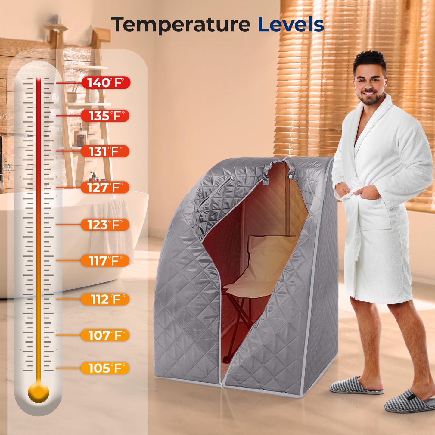 SereneLife Portable Sauna for Home, Infrared Sauna Tent with Heated Foot Pad and Folding Chair, Compact Personal Rejuvenation Sauna, Remote Control In-Home Spa, 38" x 32” - (Gray)