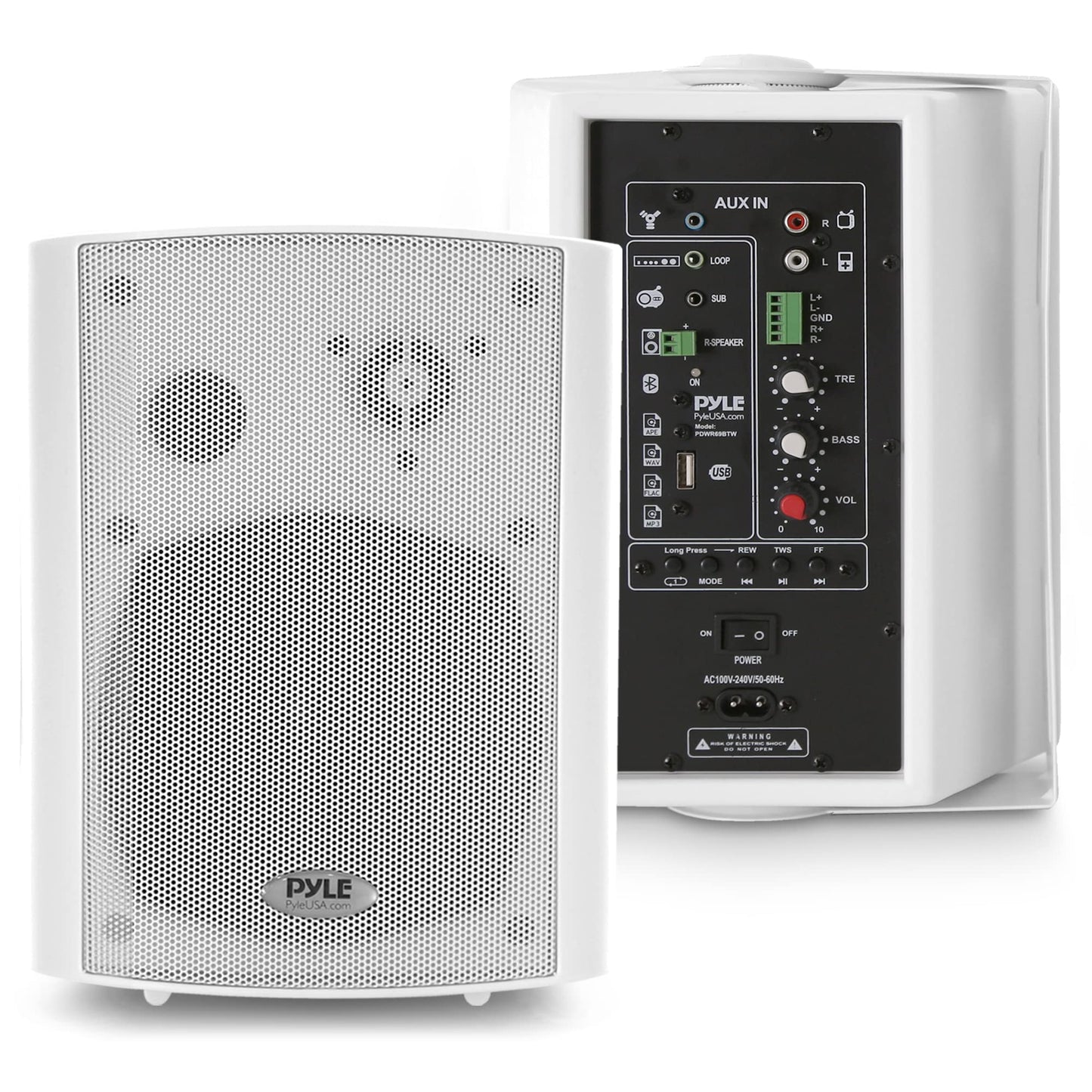 Pyle 6.5'' Wireless BT Streaming Speakers - Pro-Active, Wall Mountable, 100W MAX w/ 2-Way Full Range Stereo Sound Reproduction, Built-in Digital Sound Amplifier, Pair, Elegant White Color - PDWR69BTW