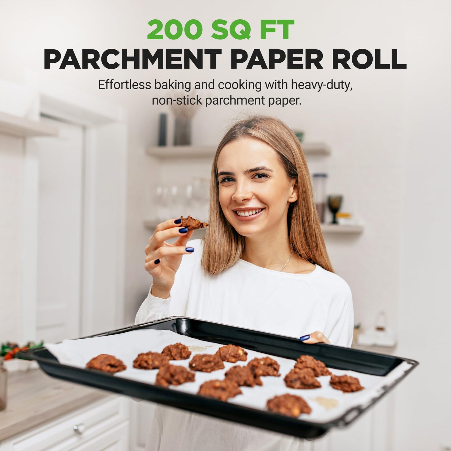 NutriChef 200 Square Foot Parchment Paper Roll | Heavy Duty Parchment Paper Roll for Baking, Easy to Cut & Non-stick Cooking Paper for Cookies, Air Frying & Grilling | Length & Width 160 FT. x 15 IN
