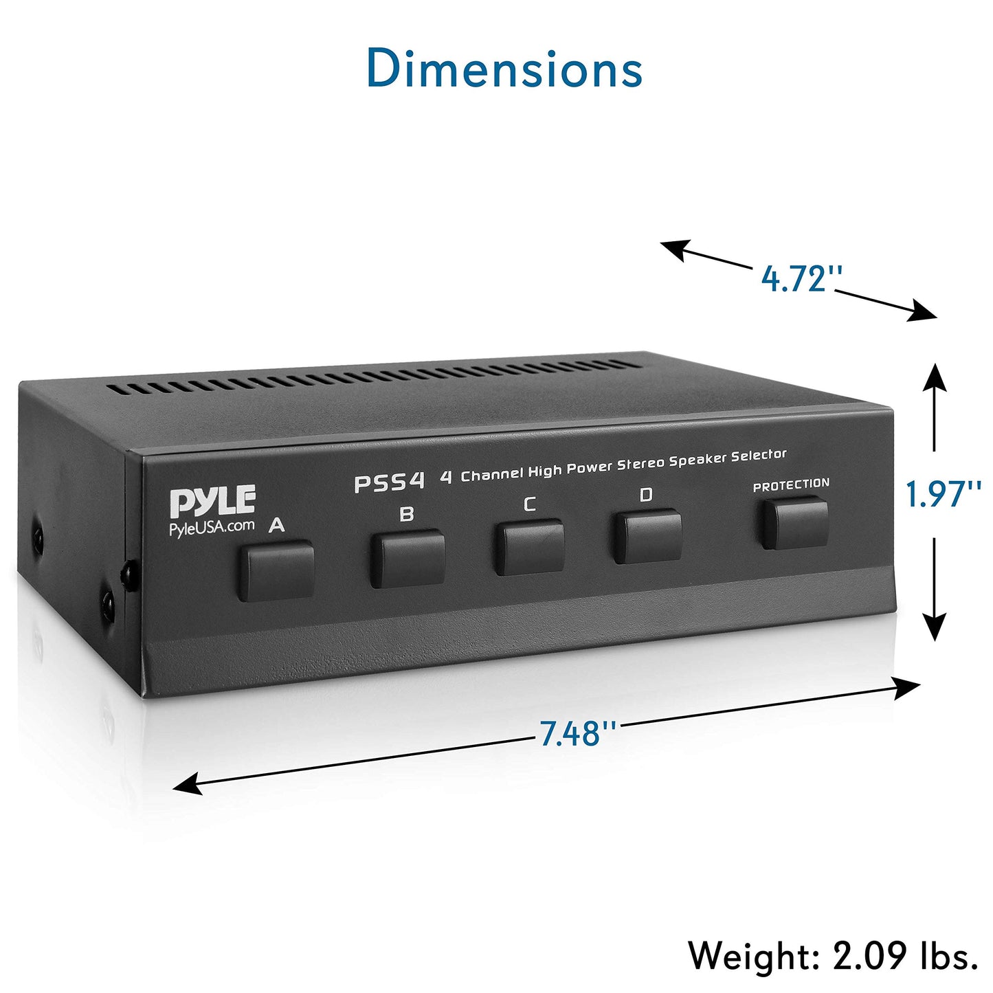 Pyle 4-Zone Speaker Switch Selector - Premium Distribution Box with A/B/C/D Switches for Multi-Channel High-Powered Stereo Amp - Supports 4 Pairs of Speakers - PSS4
