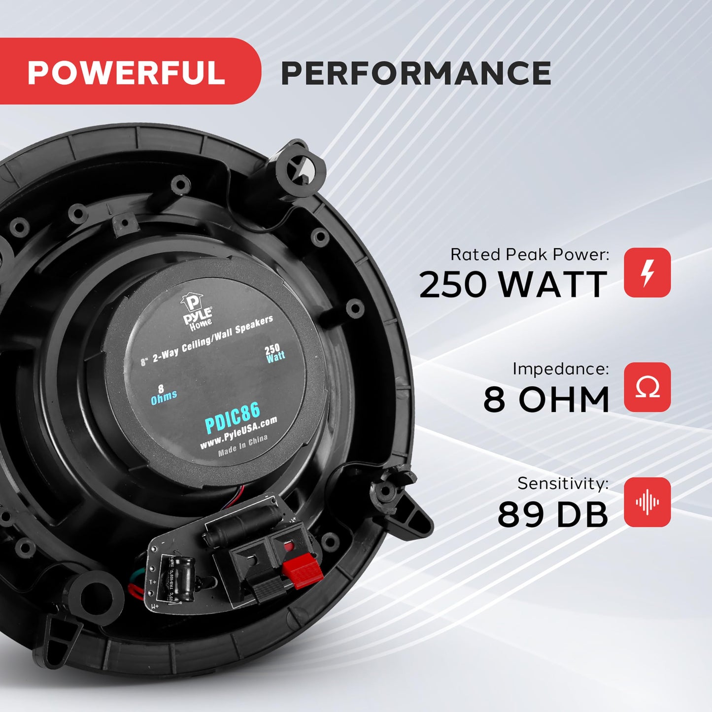 Pyle 8.0" Ceiling Wall Mount Speakers - Pair of 2-Way Full Range Sound Stereo Speaker Audio System Flush Design w/ Electronic Crossover Network 40Hz-20kHz Frequency Response & 250 Watts Peak - PDIC86