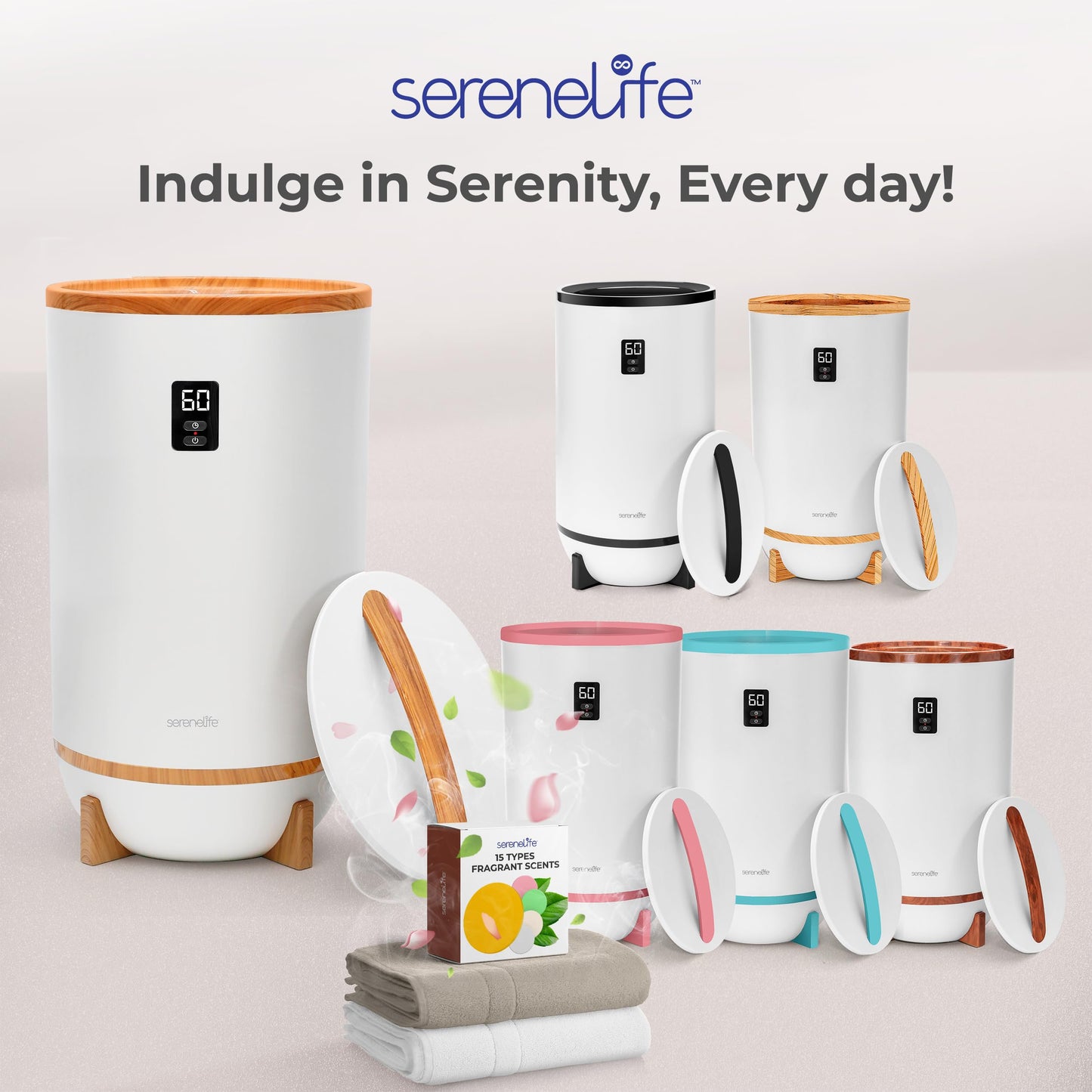 SereneLife Towel Warmers Bucket, with Customized Fragrance for Spa and Bathroom, Luxury Towel Heater Gifts for Him & Her, Auto Shut off, Fits 2 large Towels, Blankets, Bathrobes, PJ's (Bamboo)