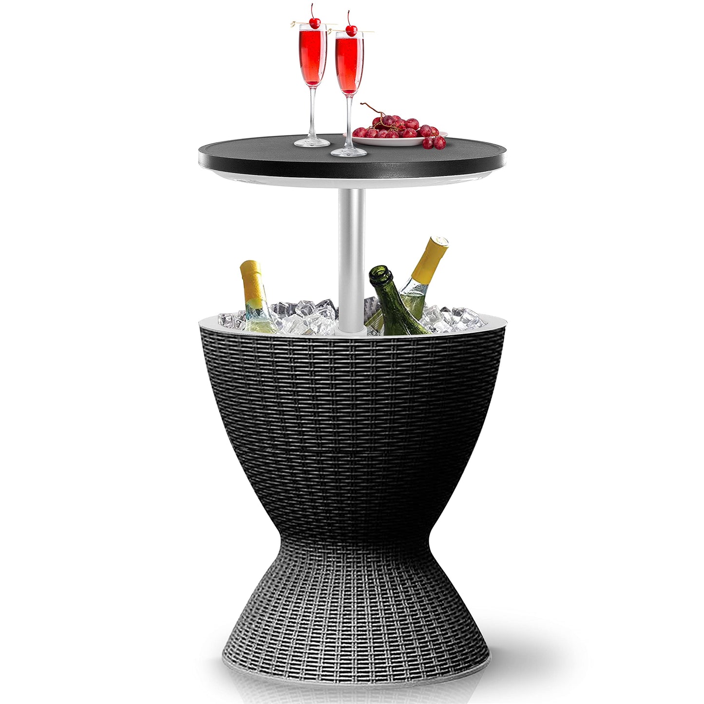 SereneLife Outdoor Cool Bar Table, 7.5 Gallon Beer and Wine Cooler, Patio Furniture & Hot Tub Side Table, Beverage Cooler, All-Weather Resistant Ice Cool Bar, Rattan Style Patio, Cocktail Bar (Black)