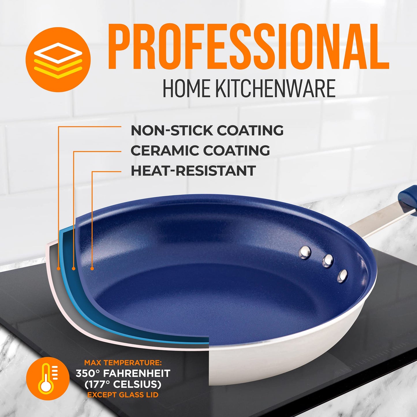 NutriChef 8" Fry Pan With Lid - Small Skillet Nonstick Frying Pan With Lid, Silicone Handle, Ceramic Coating, Blue Silicone Handle, Stain-Resistant And Easy To Clean, Professional Home Cookware