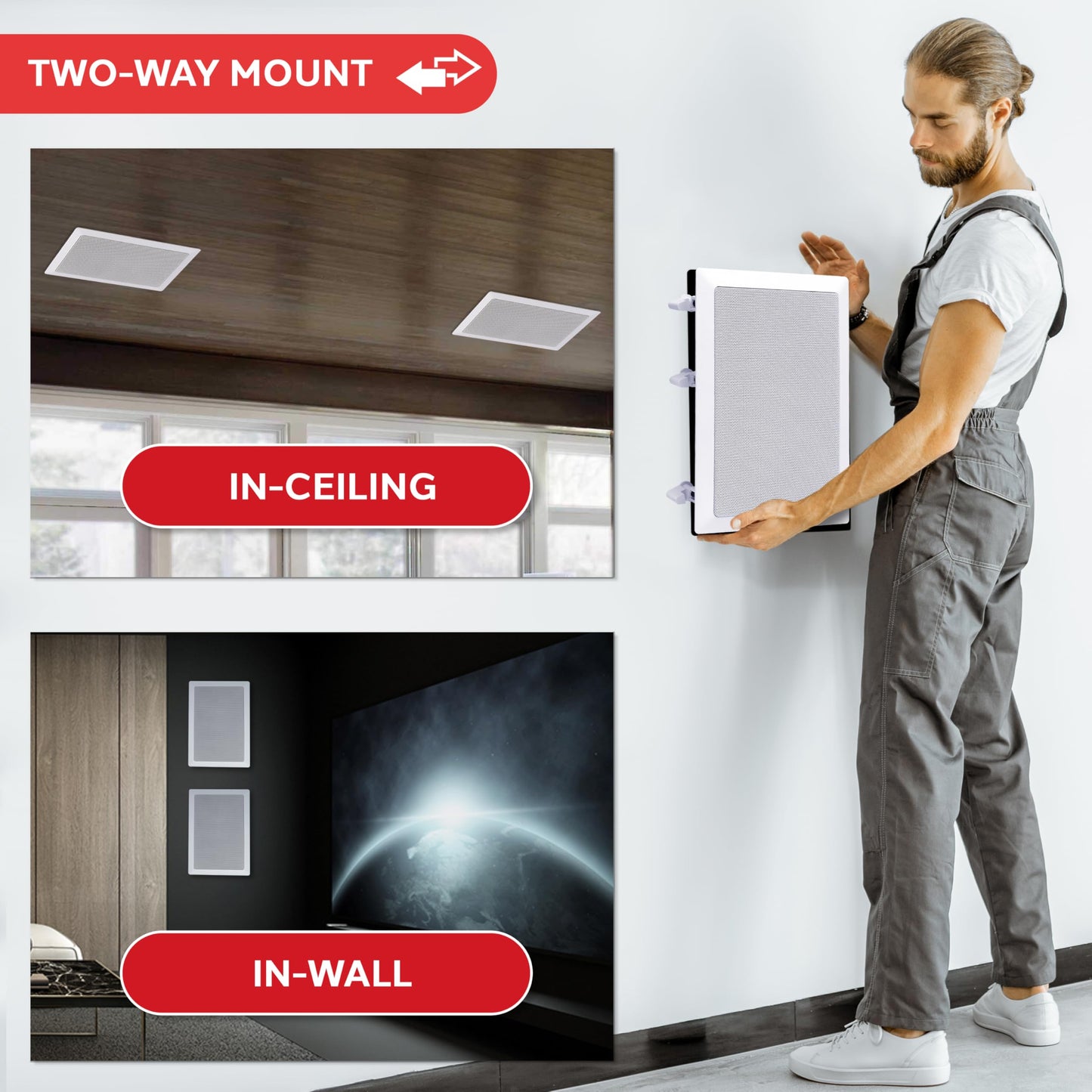 Pyle Two Way Stereo Sound Speaker - Dual Professional Audio Speakers System - In Wall / In Ceiling White Mount Flush, 6.5" Midbass, 1/2 Inch Polymer Tweeter - Indoor Home Theater - Pyle PDIW65 (Pair)