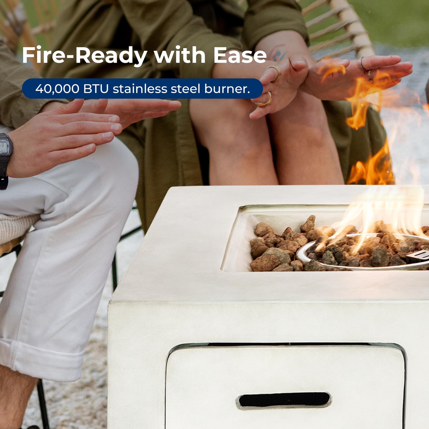 SereneLife Propane Gas Fire Pit Table - 40,000 BTU Outdoor Square Firepit with Lava Rocks, Cover, Adjustable Flame Height, and Weather-Resistant Design - Perfect for Backyard or Patio