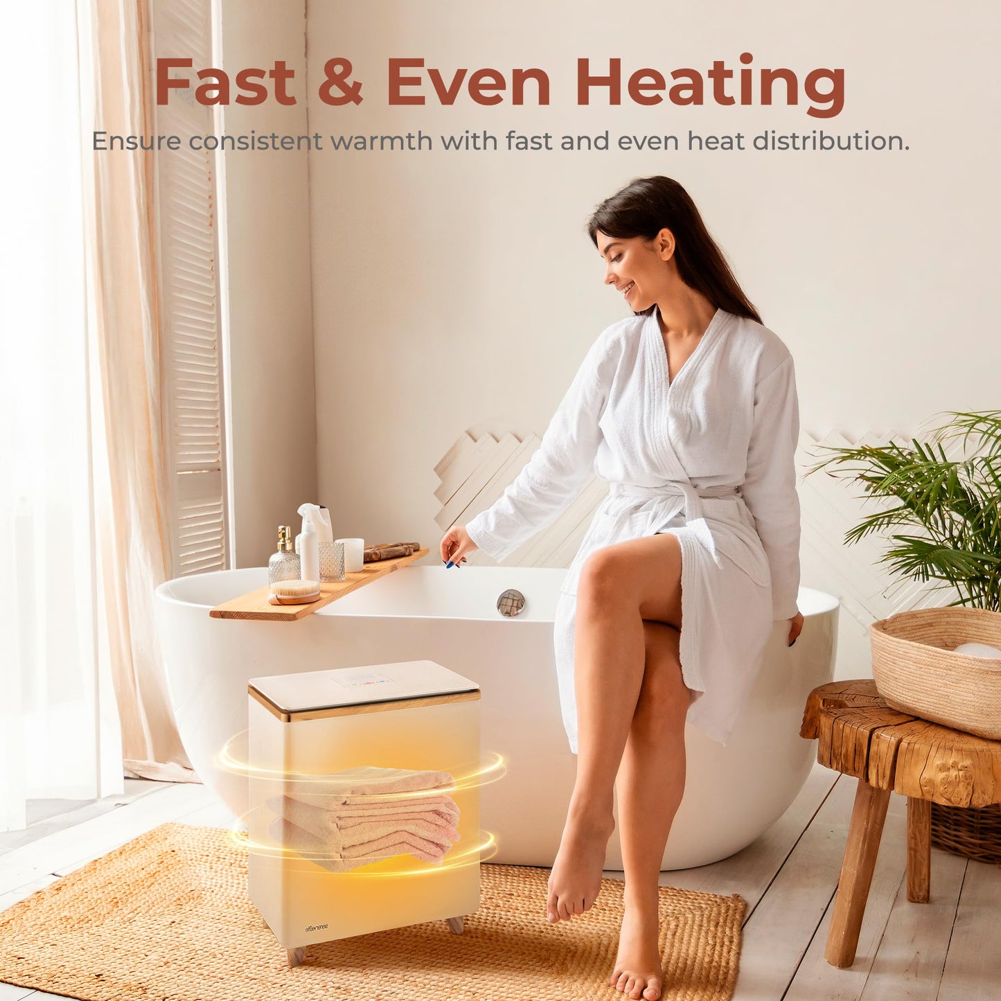 SereneLife Luxury Rectangle Towel Warmer - Spa & Bathroom Heater with Custom Fragrance, Auto Shut-Off, Fits 2 large Towels, Blankets, Bathrobes, PJ's - Perfect Gift for Him & Her (Natural Wood)