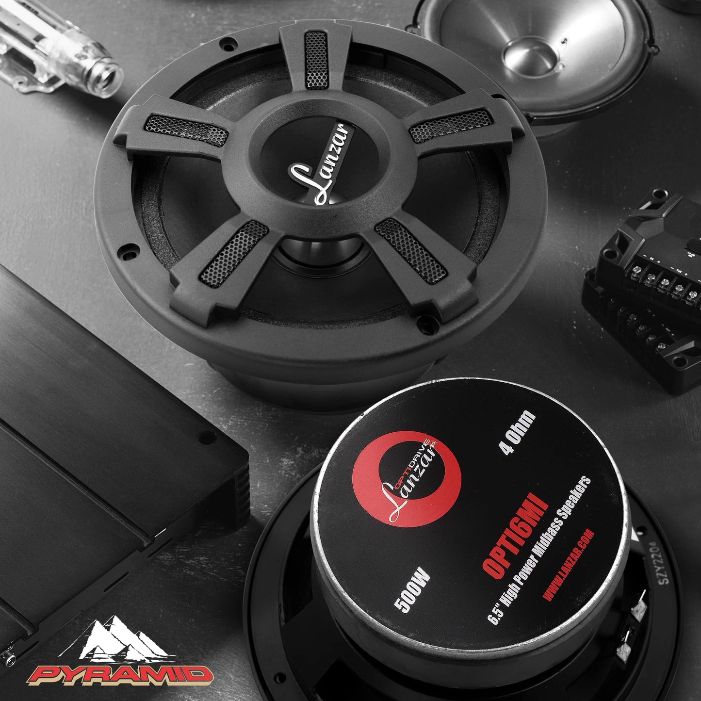 Lanzar Upgraded Opti Pro 6.5” High Power MidBass - Powerful 500 Watt Peak 105Hz – 12 kHz Frequency Response 30 Oz Magnet Structure 4 Ohm w/Paper Cone and Foam Surround Full Range Speaker - OPTI6MI