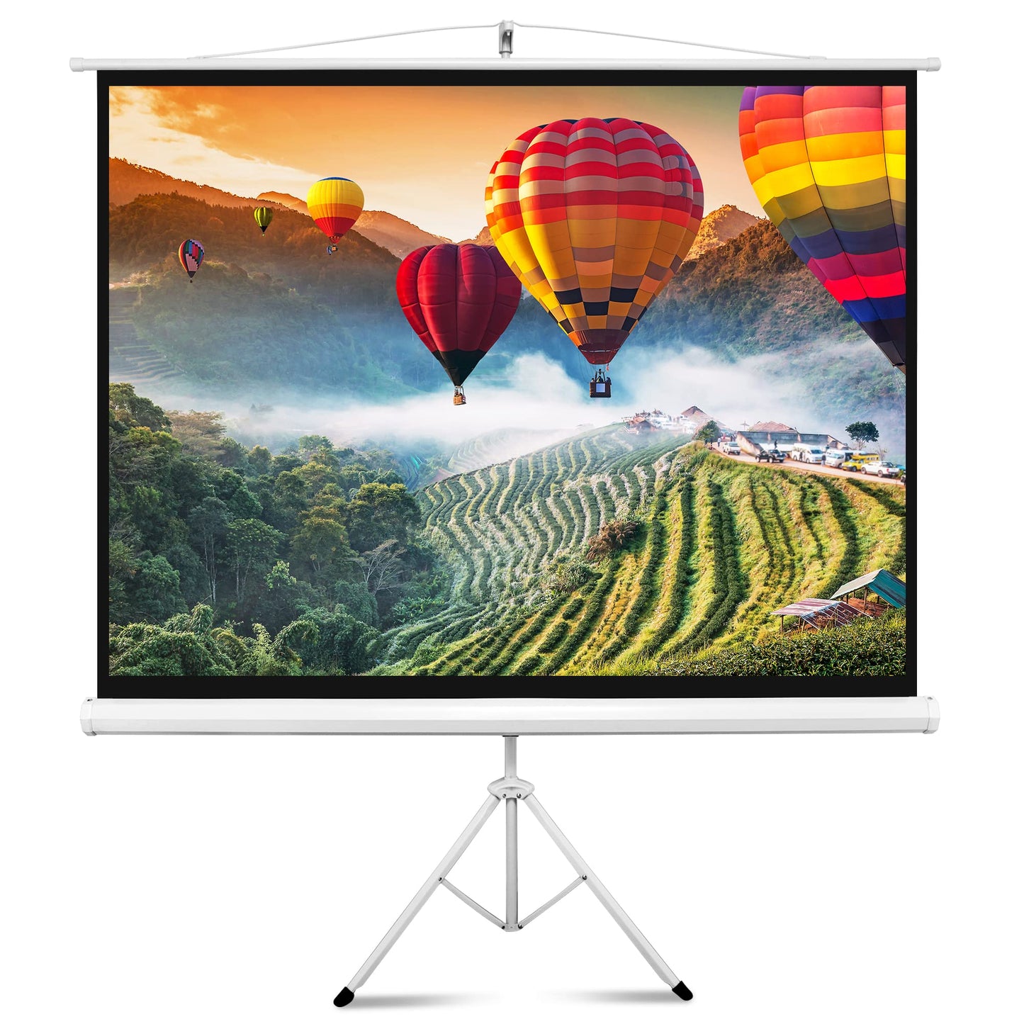 Projector Screen 84" with Floor Standing Portable Fold-Out Roll-Up Tripod Manual, Mobile Movie Screen, Home Theater Cinema Wedding Party Office Presentation, Quick Assembly