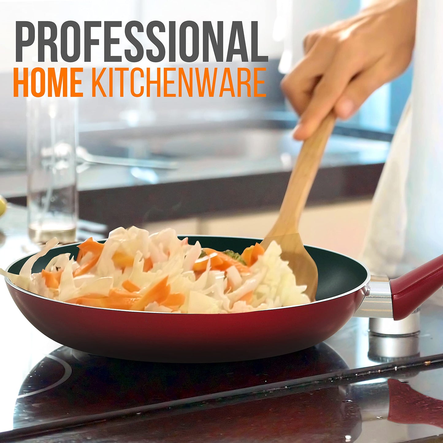 NutriChef 8'' Medium Open Fry Pan - Non-Stick High-Qualified Kitchen Cookware with Black Inside and Red Outside (Works with Model: NCCWA13RD)