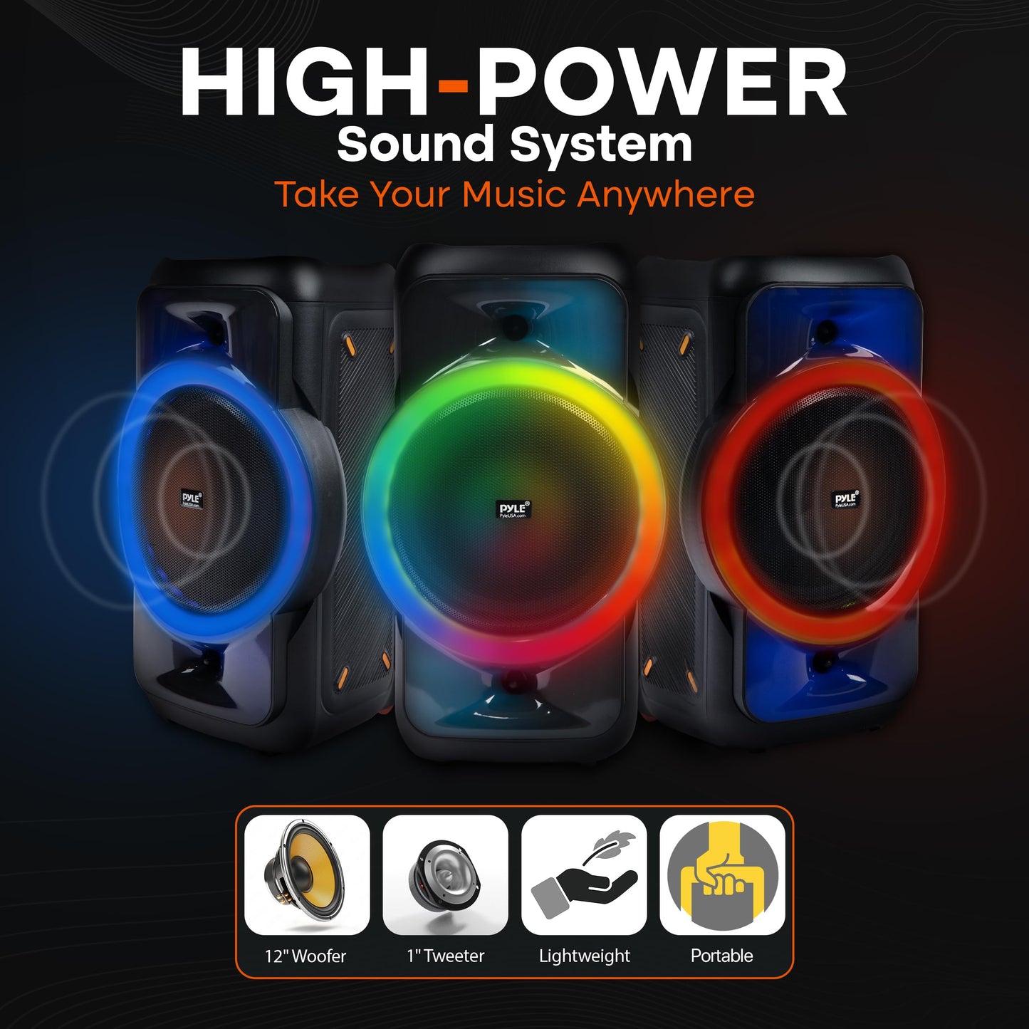Pyle Audio Large Bluetooth Party Speaker - Big Bluetooth Speaker with True Wireless Stereo System - Enjoy Powerful Bass and Clear Treble - Portable Big Speaker - PPHP1979-160W