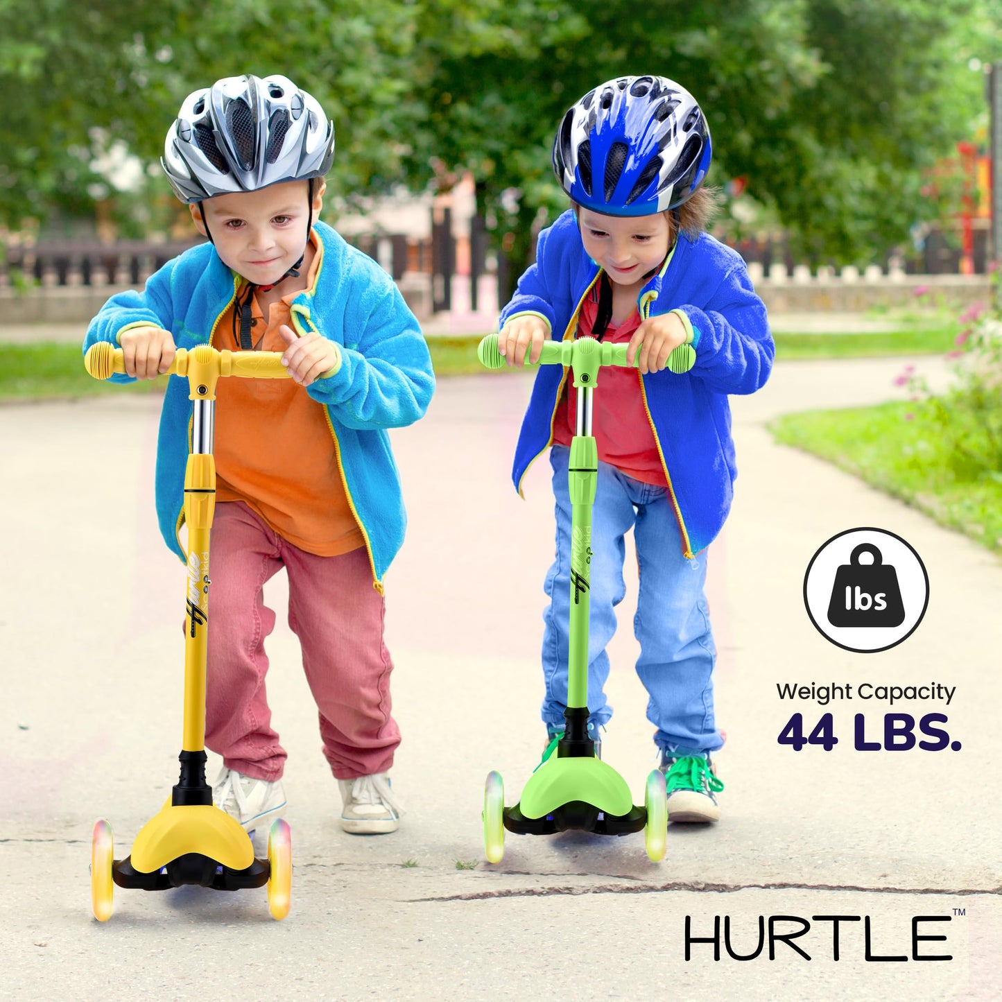 Hurtle Mini Kickboard Scooter for Kids - Height Adjustable 25''-28'', Lightweight 3-Wheel with LED Light-up Wheels, Anti-Slip,Indoor/Outdoor Fun, Micro Scooters for Ages 2-5 (Yellow)
