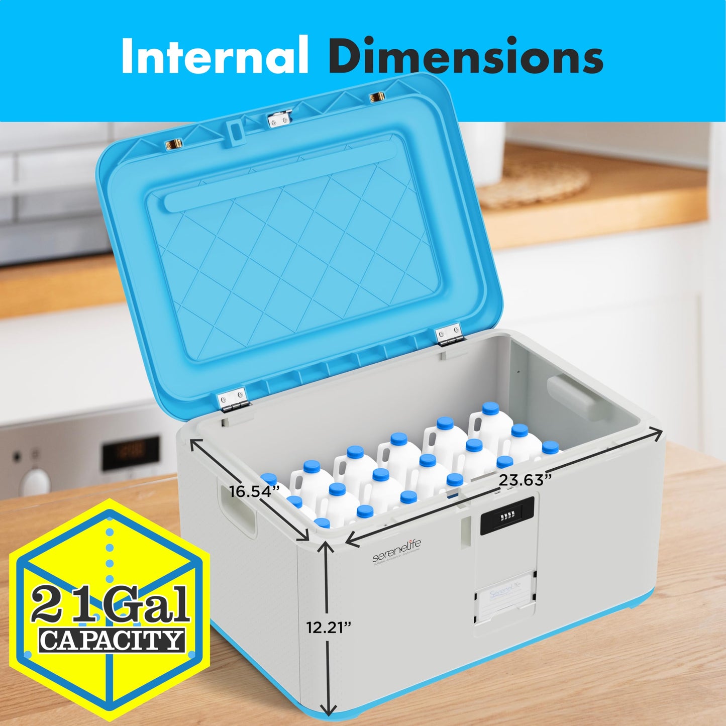 SereneLife Lockable Storage Box, 21 Gallon Capacity Storage Trunk with Combination Lock, Locking Container Bin for Organization