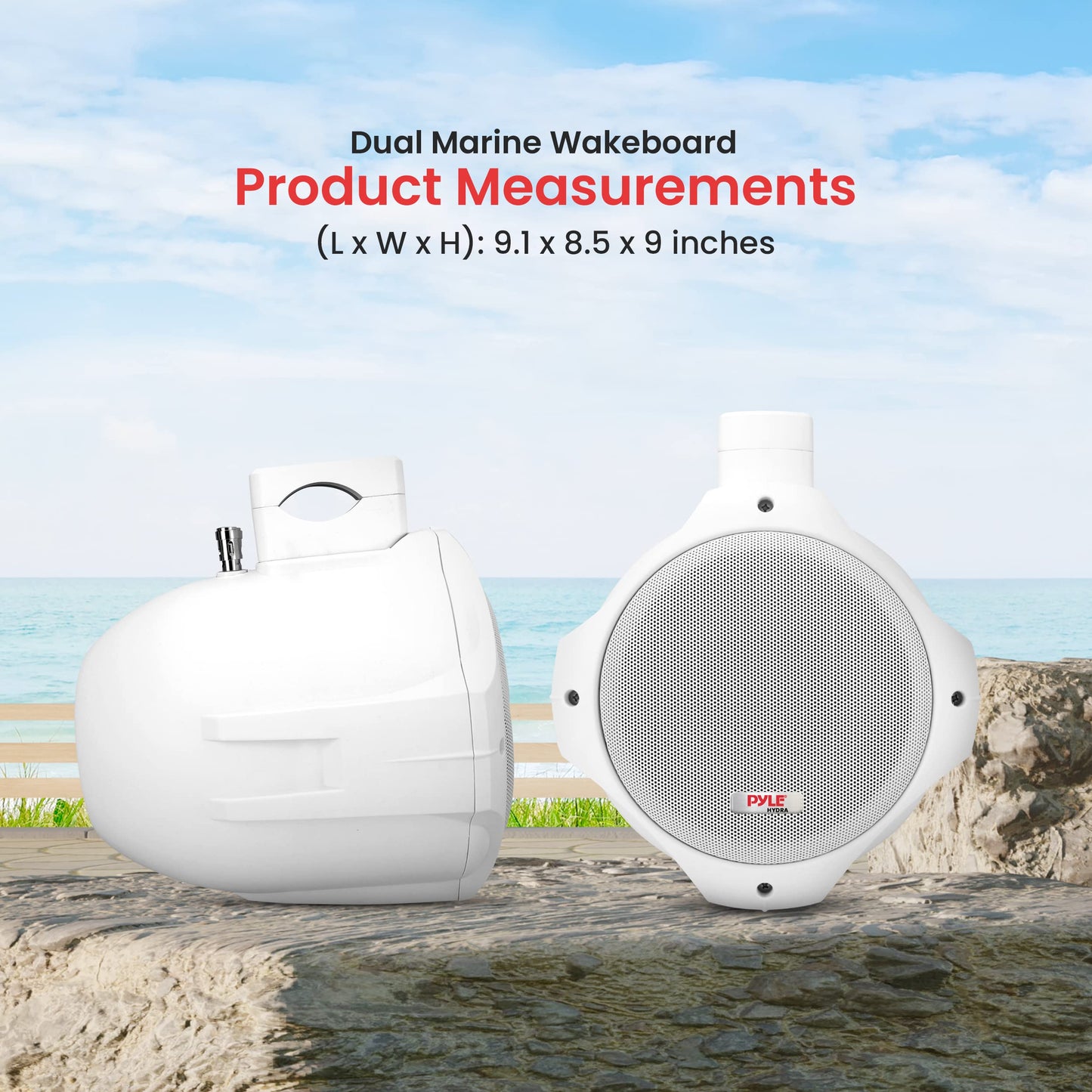 Pyle Waterproof Marine Wakeboard Tower Speakers - 6.5in Dual Subwoofer Speaker Set and 1” Tweeter with 200 Watt Power - 2-way Boat Audio Stereo System with Mounting Bracket - 1 Pair - PLMRW65 (White)