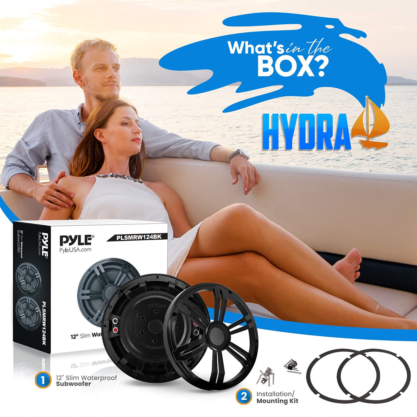 PyleUsa 12” Slim Marine Subwoofer-500W 4 Ohm Waterproof Car Component Speaker System,Low Profile PP Cone w/Rubber Edge, 50 Oz Magnet 2.5" Voice Coil,for Custom Audio Boat Truck Mobile Vehicle (Black)