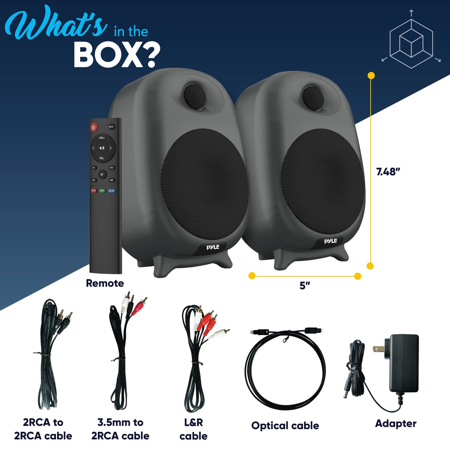 PyleUsa HiFi 60W Powered Bluetooth Bookshelf Monitor Speaker Set, Optical RCA Input, Bass/Treble Adjustable,Deep Bass, 3 Audio Mode,Studio Computer Desk Stereo System,Remote Control,Black - PBKSR40