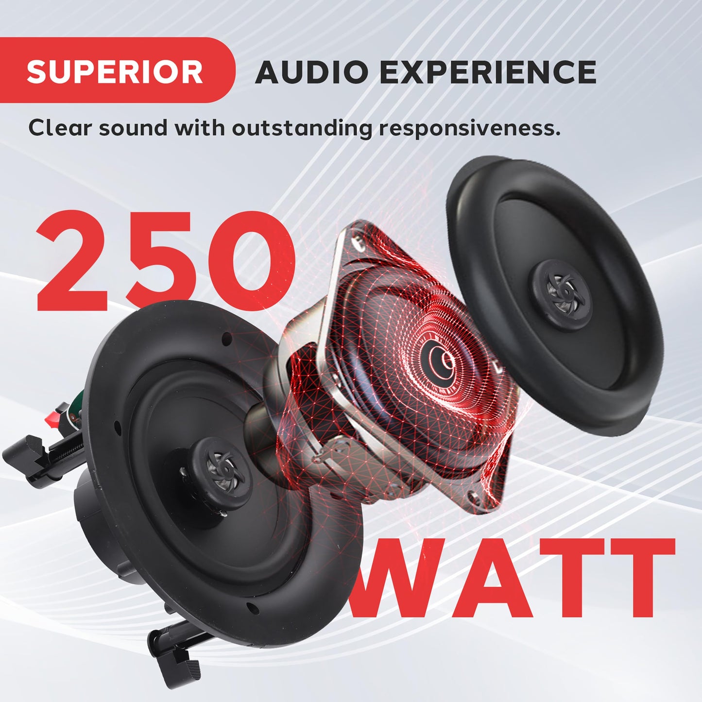Pyle 8.0" Ceiling Wall Mount Speakers - Pair of 2-Way Full Range Sound Stereo Speaker Audio System Flush Design w/ Electronic Crossover Network 40Hz-20kHz Frequency Response & 250 Watts Peak - PDIC86