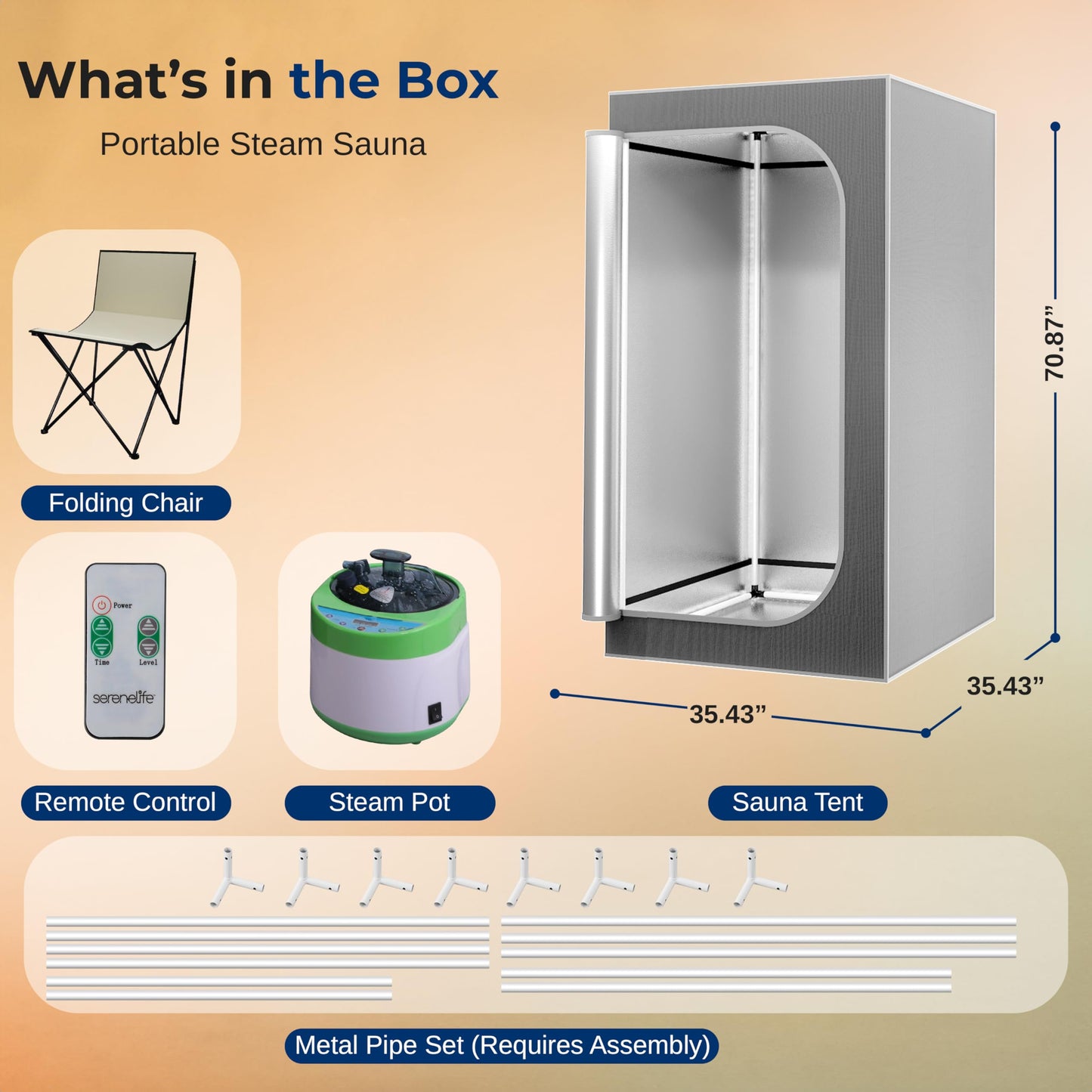 SereneLife Portable Full Size Home Spa| One Person Sauna | with Heating Foot Pad and Portable Chair (Steam Gray)