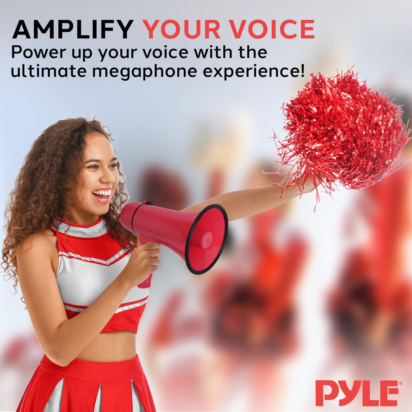 Pyle 20W Megaphone Bullhorn - Portable, Automatic Siren & Adjustable Volume,Projection Range Up to 400 Square Yards, Aux Input, Talk, Siren, Music, Whistle, & Record, Shoulder Strap (Red)