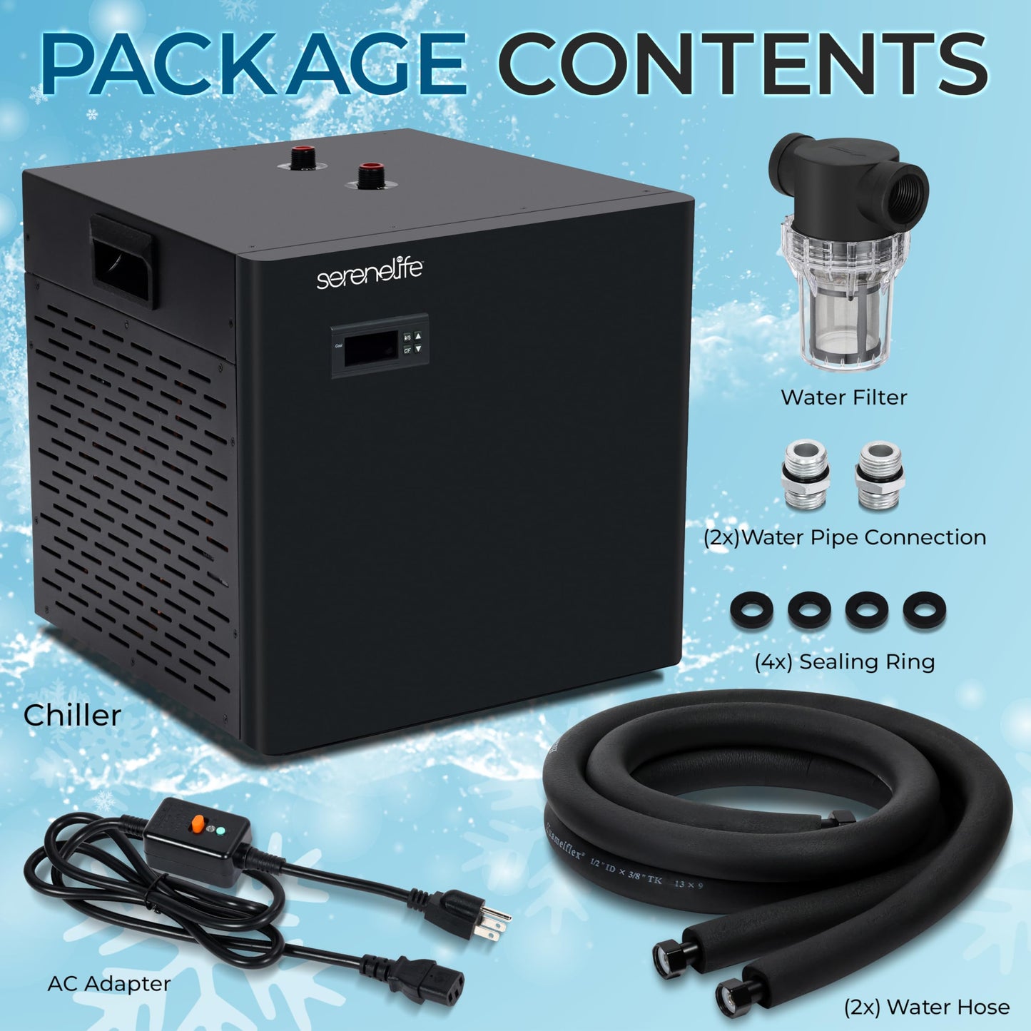 SereneLife Cold Plunge Chiller System - 1/3 HP 600w, 79 Gal Max Volume Ice Bath Water Chiller with Quiet Design Cooling Refrigeration Compressor
