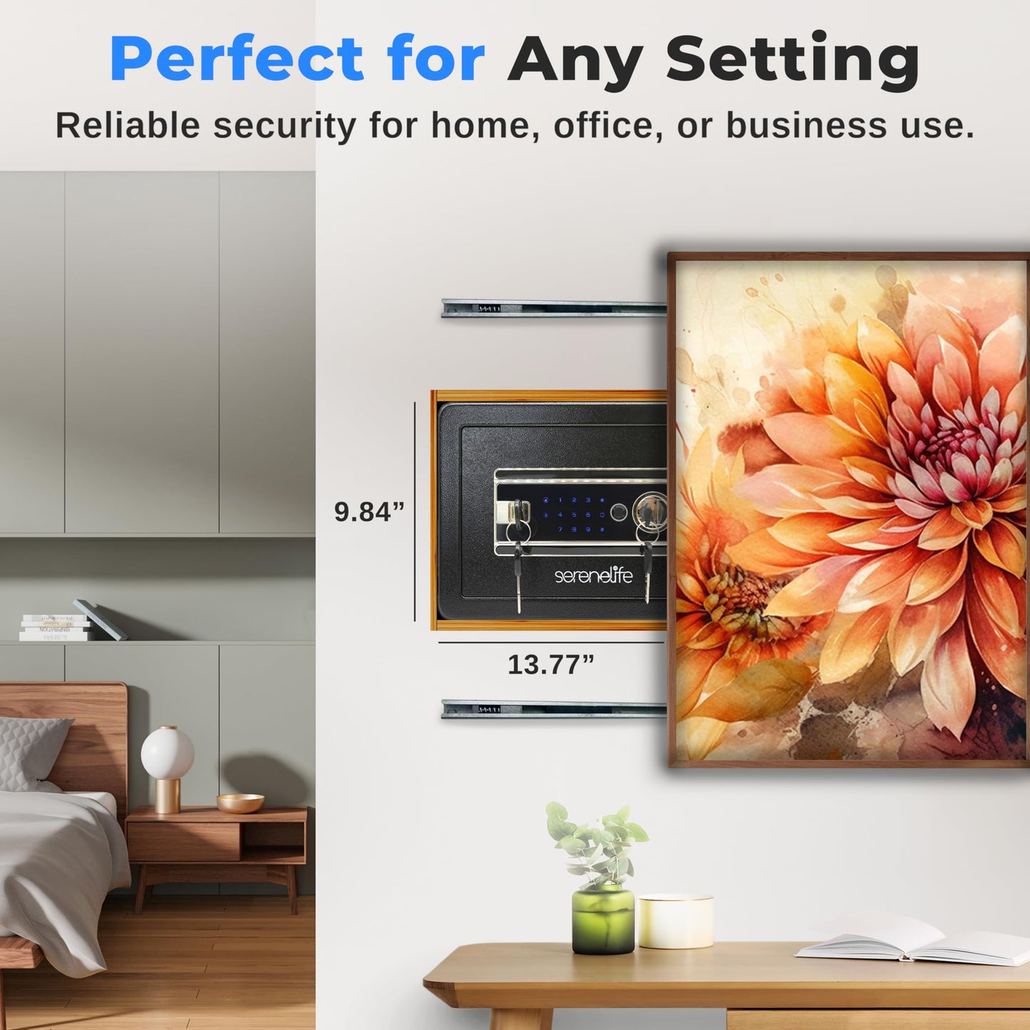 SereneLife Home Safe Box | Electronic Fingerprint Access, Money Safe for Home & Office, Touchscreen Keypad & Lock, Steel, Includes 2 Master Keys | 13.77 x 9.84 x 9.84 Inch 0.63 Cubic FT