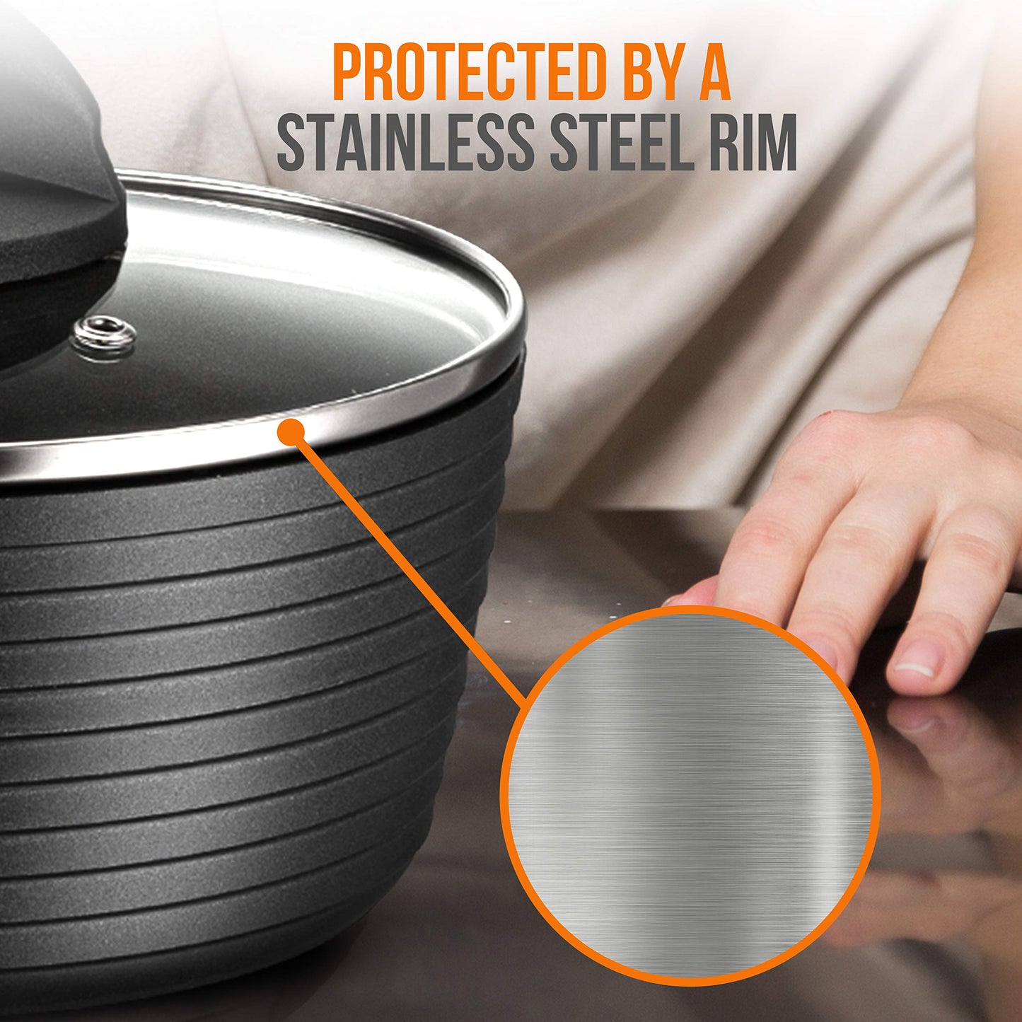 NutriChef Durable Cooking Pot Lid - See-Through Tempered Glass Lids, Fits 7.9'' -inches Pot and Oven Safe, Dishwasher Safe, Works with Model: NCCW12S - NutriChef PRTNCCW12CPCOVER