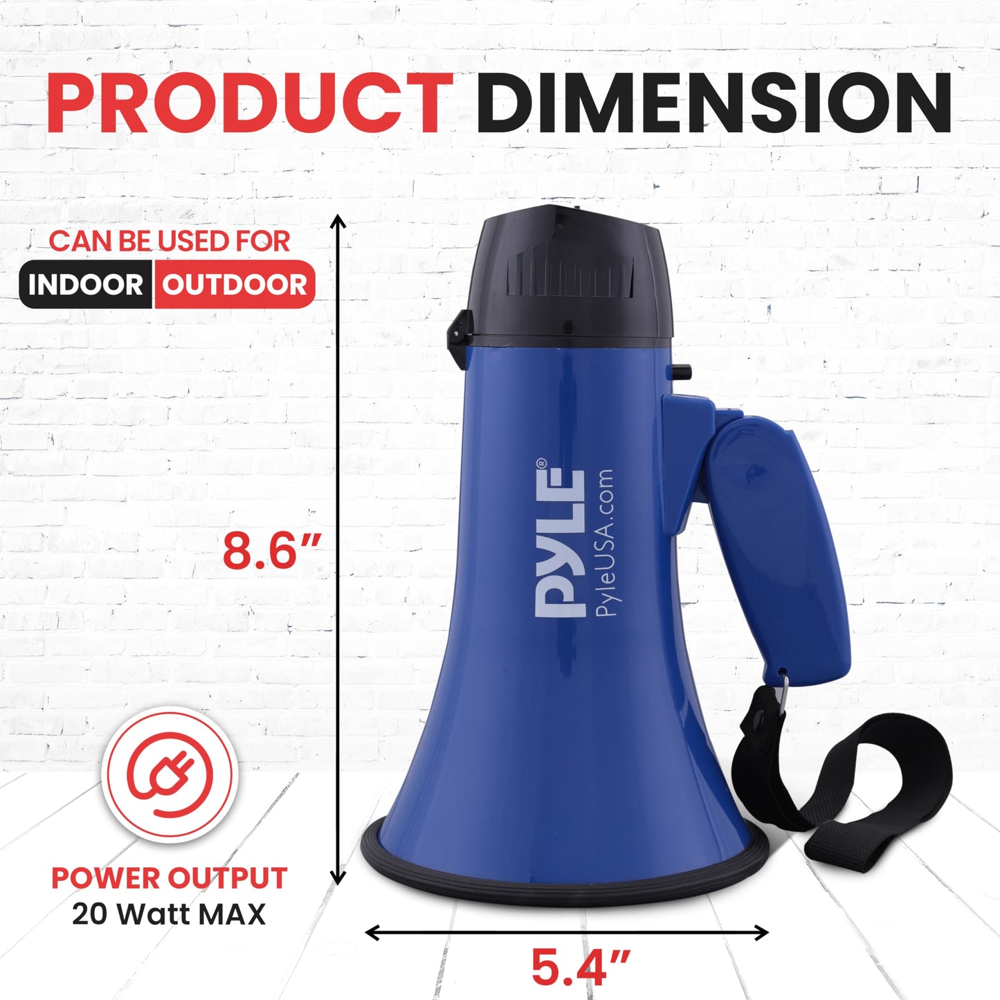 Pyle PMP21BL Portable Megaphone Speaker Siren Bullhorn - Compact and Battery Operated with 20 Watt Power, Microphone, 2 Modes, PA Sound and Foldable Handle for Cheerleading and Police Use, Blue