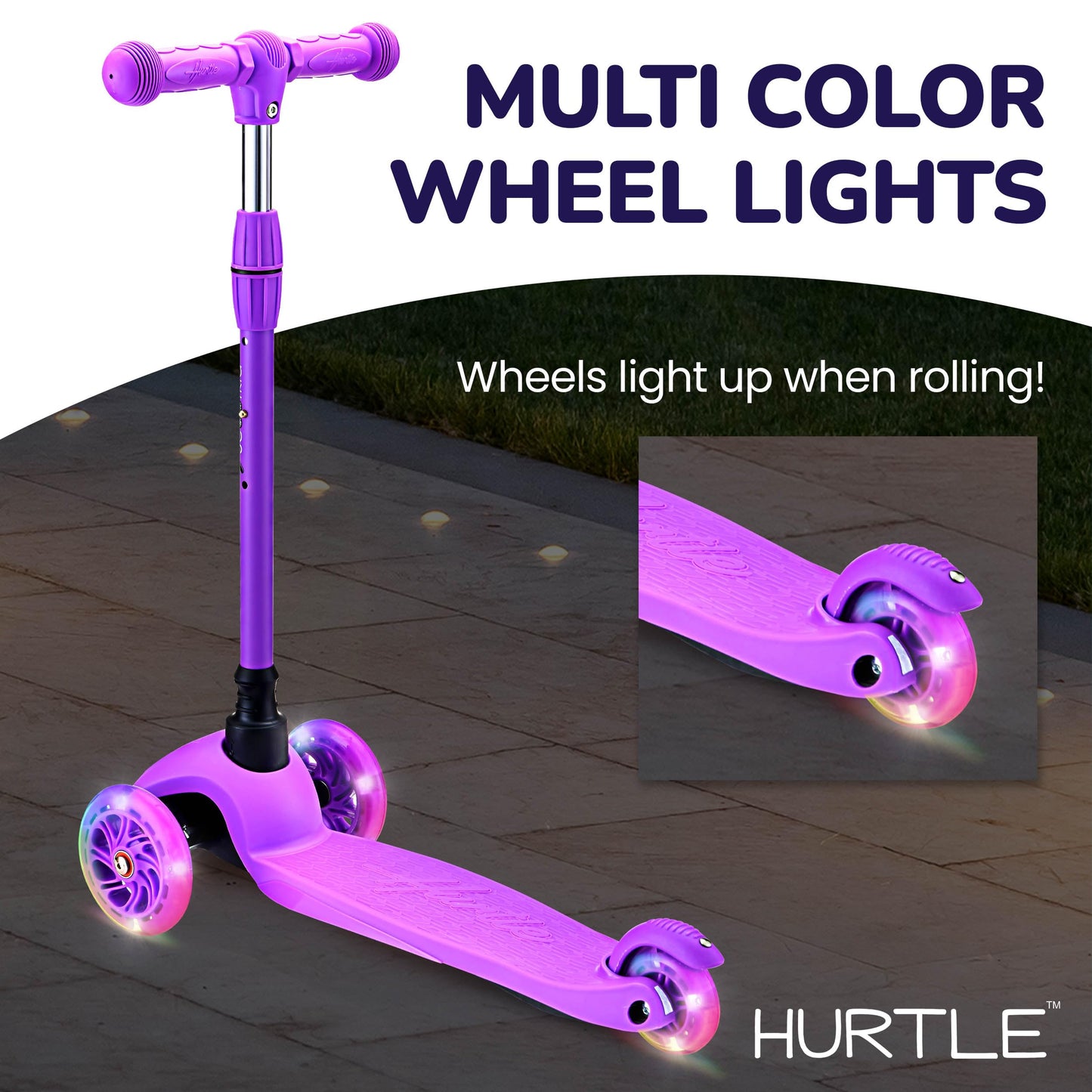 Hurtle Mini Kickboard Scooter for Kids – Height Adjustable 25-28 Inches, 3-Wheel Toddler Micro Scooter with LED Light-up Wheels, Lightweight Riding Toy, Non-Slip, Indoor/Outdoor Fun, Ages 2-5 (Red)