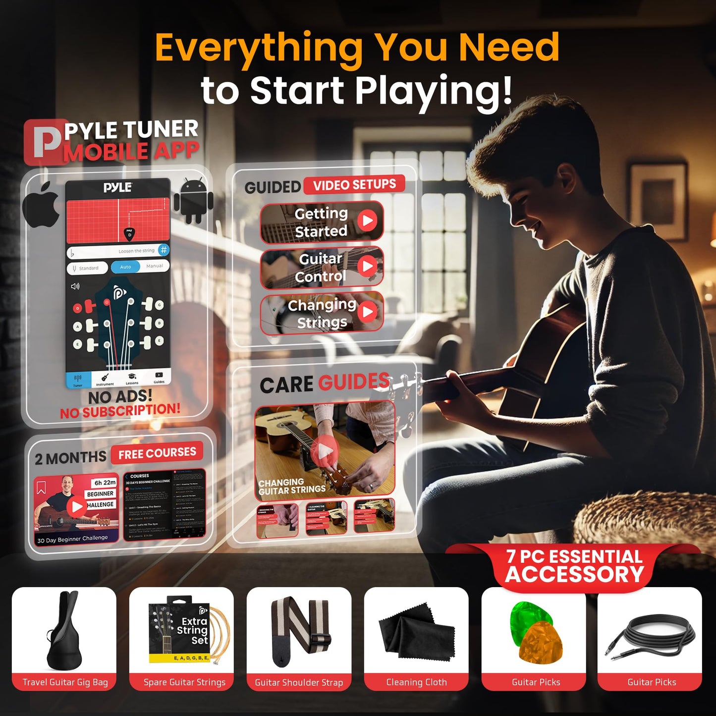 Pyle Cutaway Acoustic Electric Guitar and Amp Kit, 4/4 Full Size Spruce Wood Body with 10W Amplifier, Gig Bag, Strap, Extra Steel Strings, Picks, Cable, for Beginners and Adults, Natural