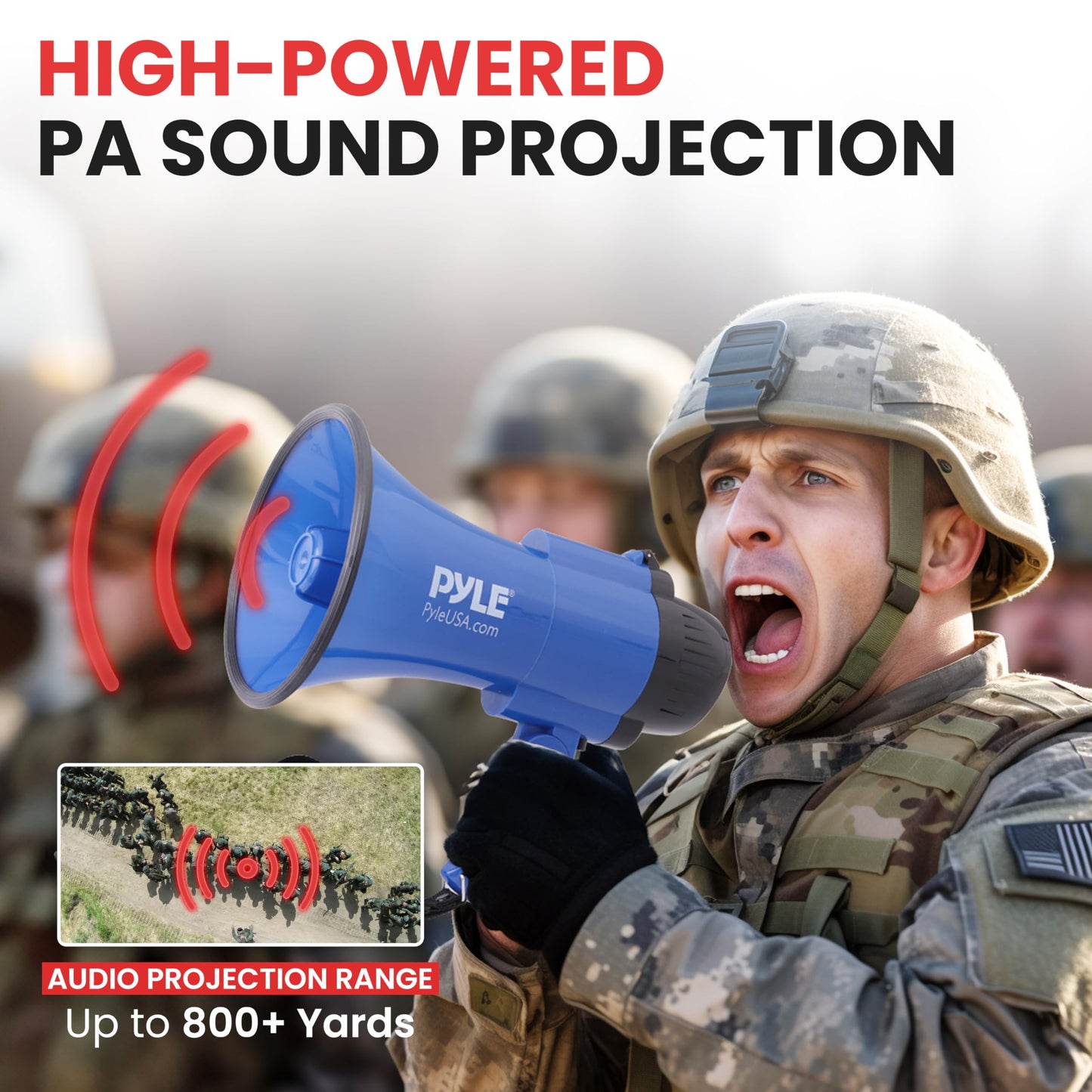 Pyle Compact Battery-Operated Megaphone with Siren - 30 Watt Power, Microphone, 2 Modes, PA Sound, Bullhorn, Foldable Handle for Cheerleading, Police Use (Blue)