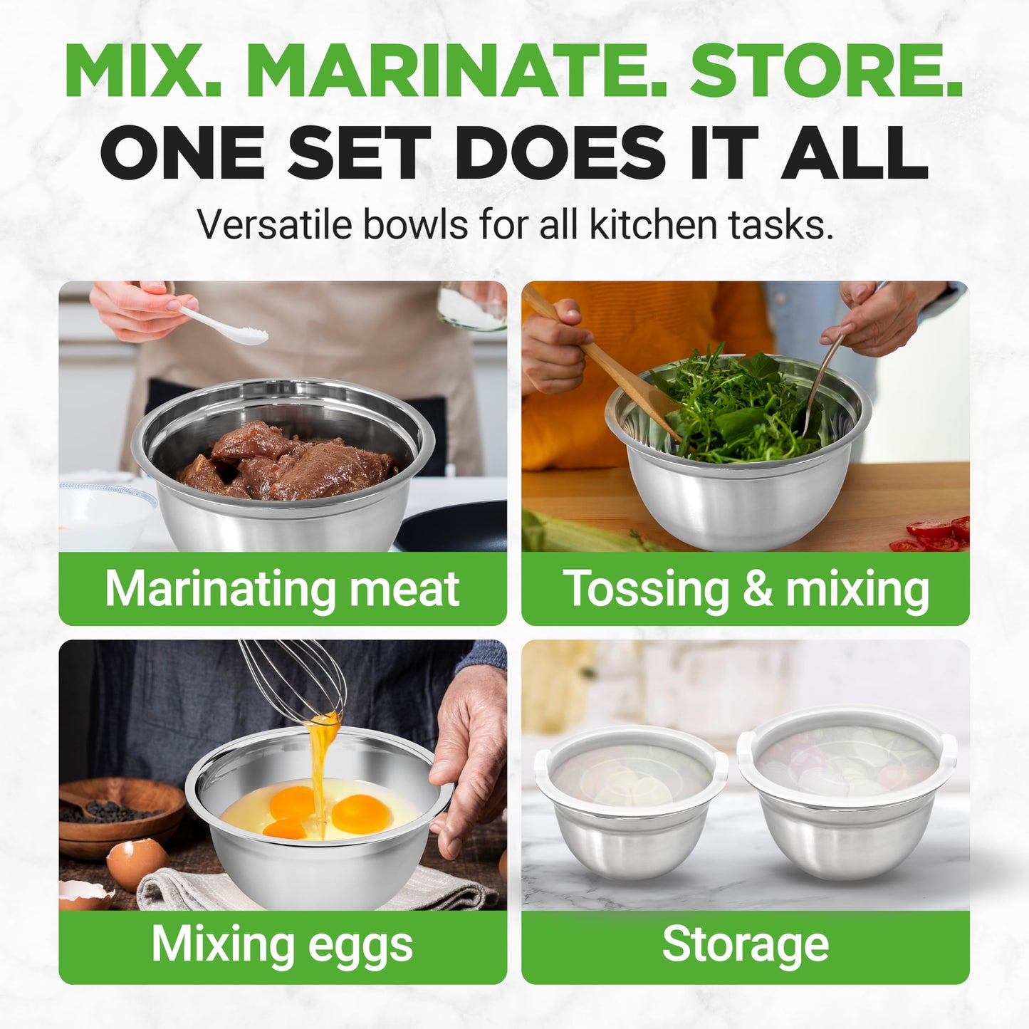 NutriChef 10 Piece Stainless Steel Mixing Bowls with Airtight Lids, Dishwasher Safe, 5 Stackable Nesting Bowls and 5 BPA-Free Lids for Kitchen, Cooking, Food Storage, Meal Prepping, Mixing & Serving