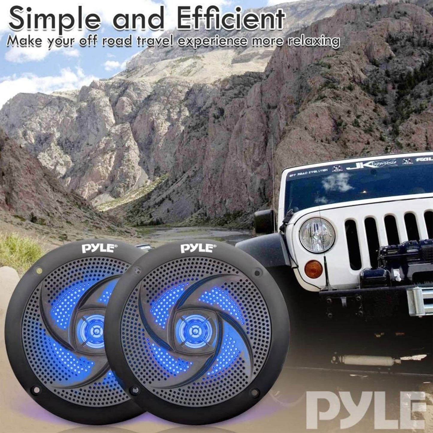 Pyle Waterproof Rated Marine Speakers - 4'' 2 Way Off-Road Vehicles & Weather Resistant Outdoor Audio Stereo Sound System w/ LED Lights, 100W Power, & Low Profile Slim Style, Pair, Black-PLMRS43BL