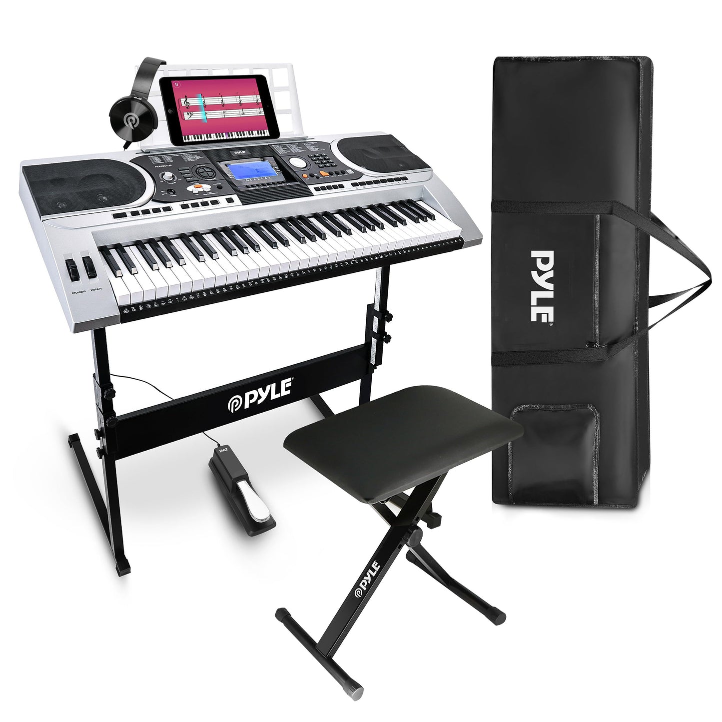 Pyle, Digital Musical Karaoke Portable Electronic Piano Includes Water-Resistant Case Bag, Keyboard Stand, Sustain Pedal & Headset (61 Keys), Compact (PKBRD6175P)