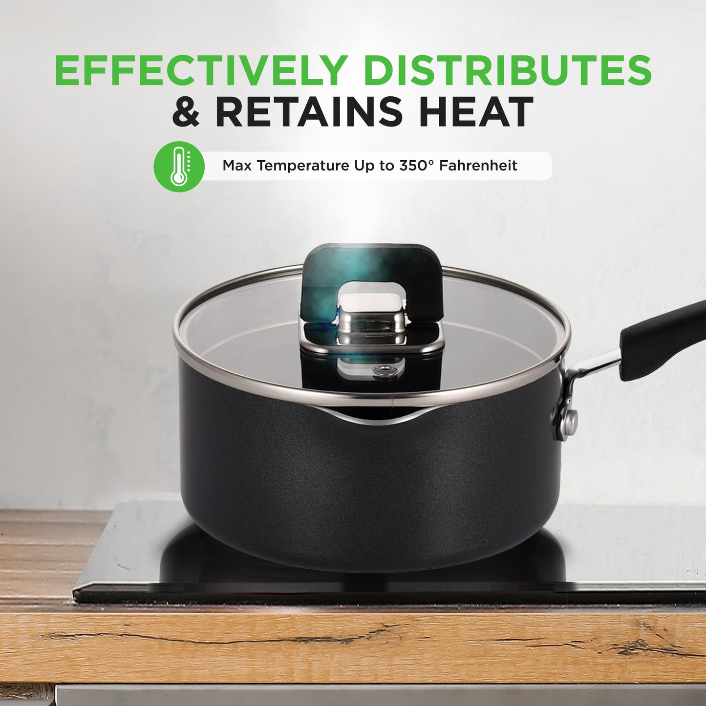 NutriChef Saucepan Pot with Lid-Non-Stick Stylish Kitchen Cookware with Foldable Knob, 3.1 Quart, Works with Model: NCCWSTKBLK (Black), One Size