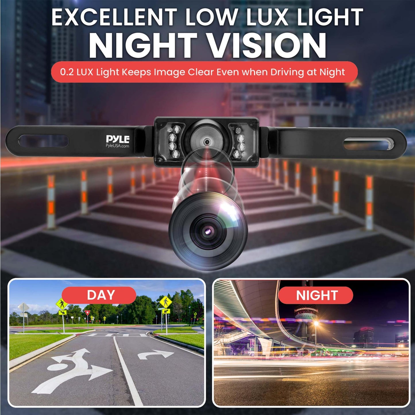PYLE BACKUP CAR CAMERA, 7" LCD DISPLAY, NIGHT VISION, WATERPROOF, DISTANCE SCALE LINES - COMPLETE SYSTEM WITH ALL NECESSARY CABLES AND WIRING, LICENSE PLATE MOUNTABLE, AUTO SWITCH PAL/NTSC