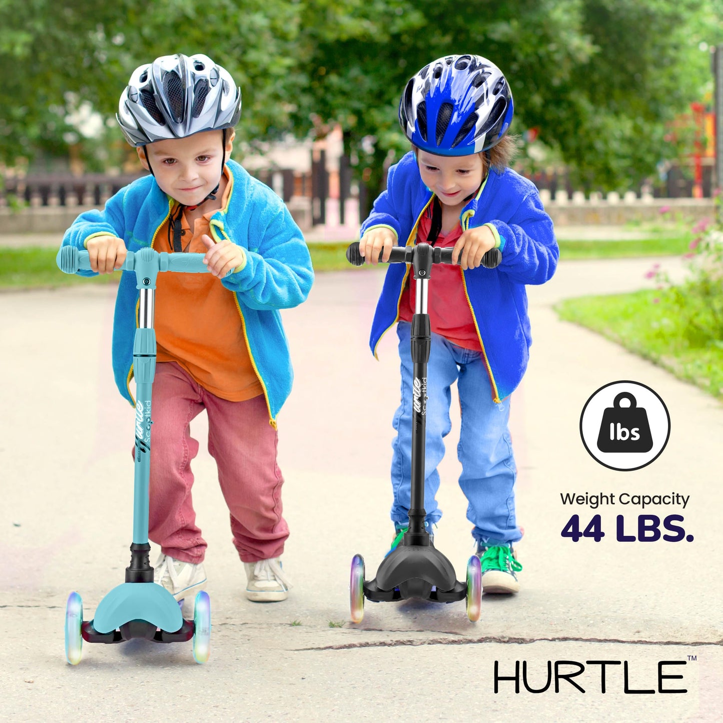 Hurtle Mini Kickboard Scooter for Kids - Height Adjustable 25''-28'', Lightweight 3-Wheel with LED Light-up Wheels, Anti-Slip,Indoor/Outdoor Fun, Micro Scooters for Ages 2-5 (Teal)