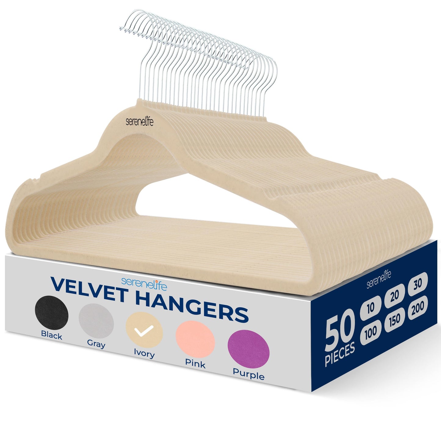 SereneLife 50 Pack Velvet Hangers - Non-Slip, 360° Swivel Hook - Ultra-Thin, Lightweight Velvet Hangers for Shirts, Sweaters, Hoodies, Kids Clothes & Dresses - Space-Saving