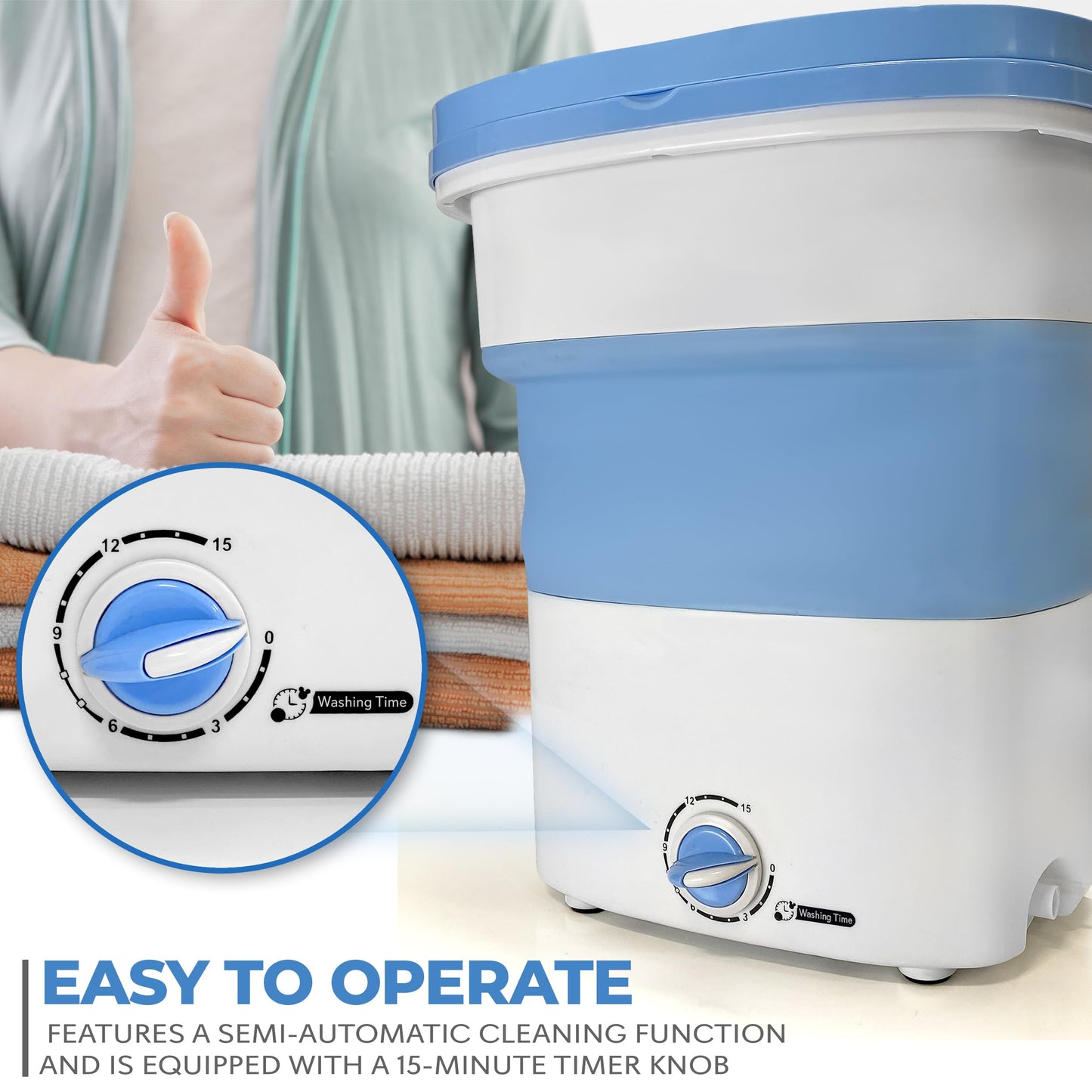 Pyle Portable Mini Lightweight Collapsible Bucket-Perfect for Camping, Travelling, Apartment, Dorm USA Brand-Pure Clean PUCWM33 Foldable Washing Machine, 1, Blue
