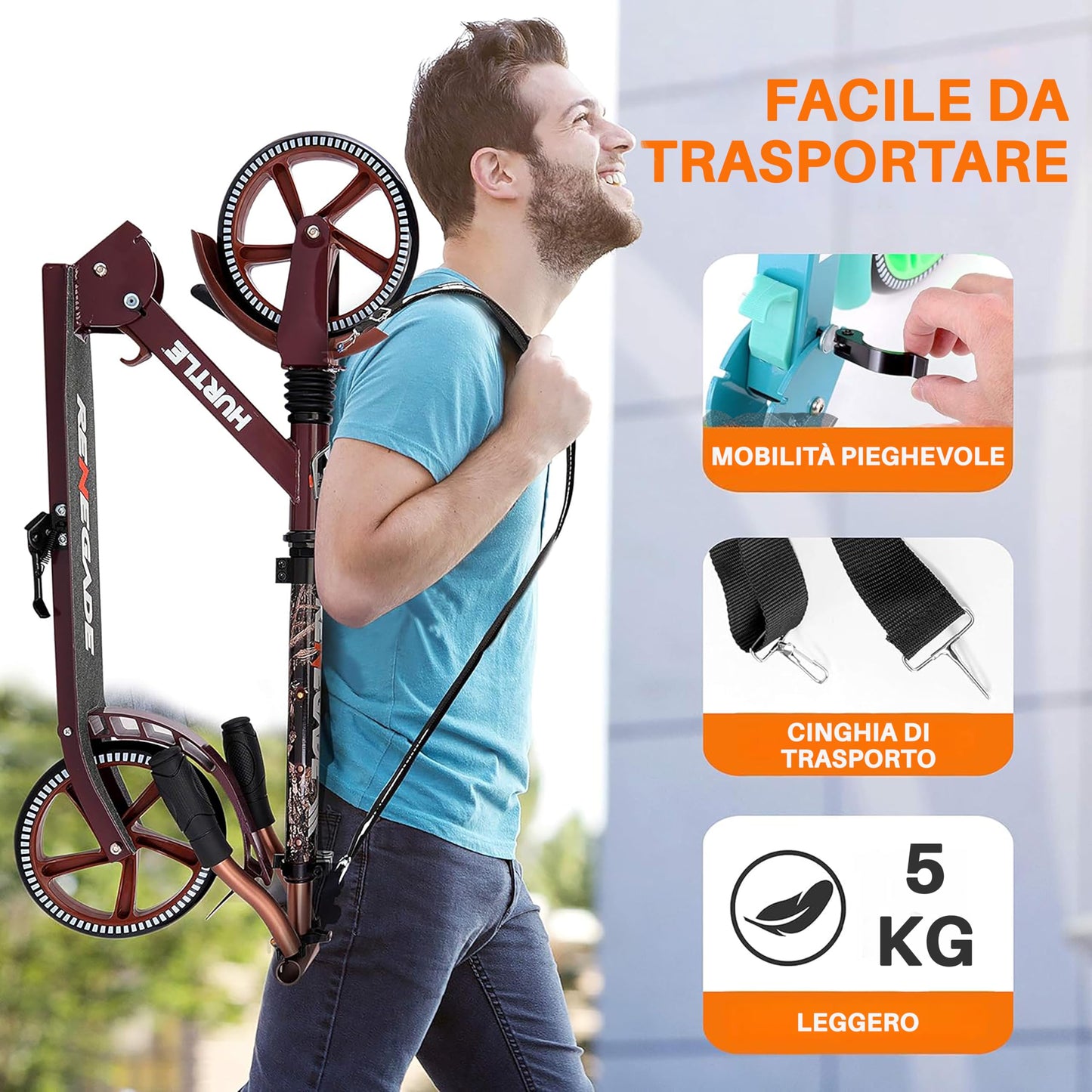 Hurtle Lightweight and Foldable Kick Scooter - Adjustable Scooter for Teens and Adult, Alloy Deck with High Impact Wheels (Real Tree)