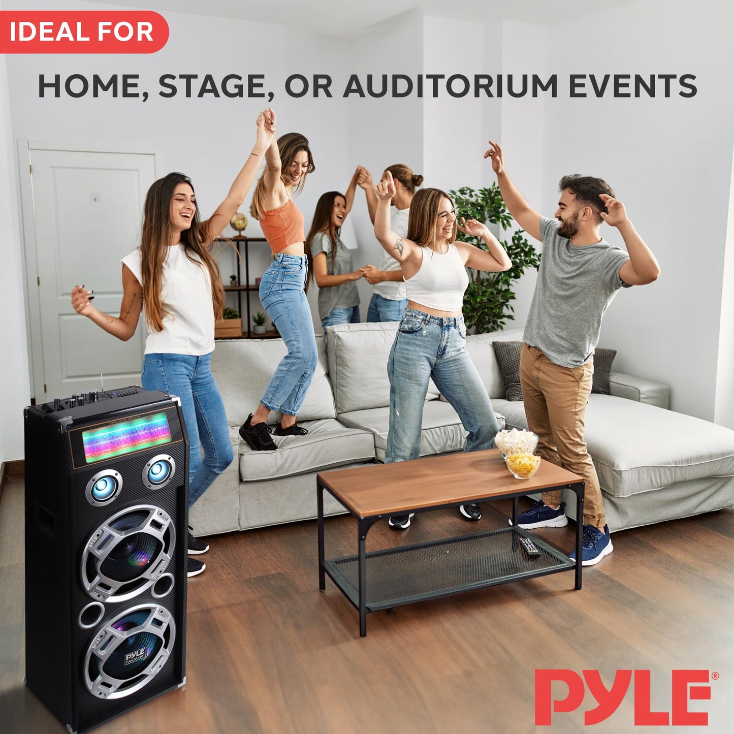 Pyle Wireless Active PA Speaker System - 1000W Portable High Powered Bluetooth Compatible Outdoor Sound Speaker w/ USB SD MP3 FM Radio AUX RCA LED DJ Lights - 35mm Stand Mount, Remote