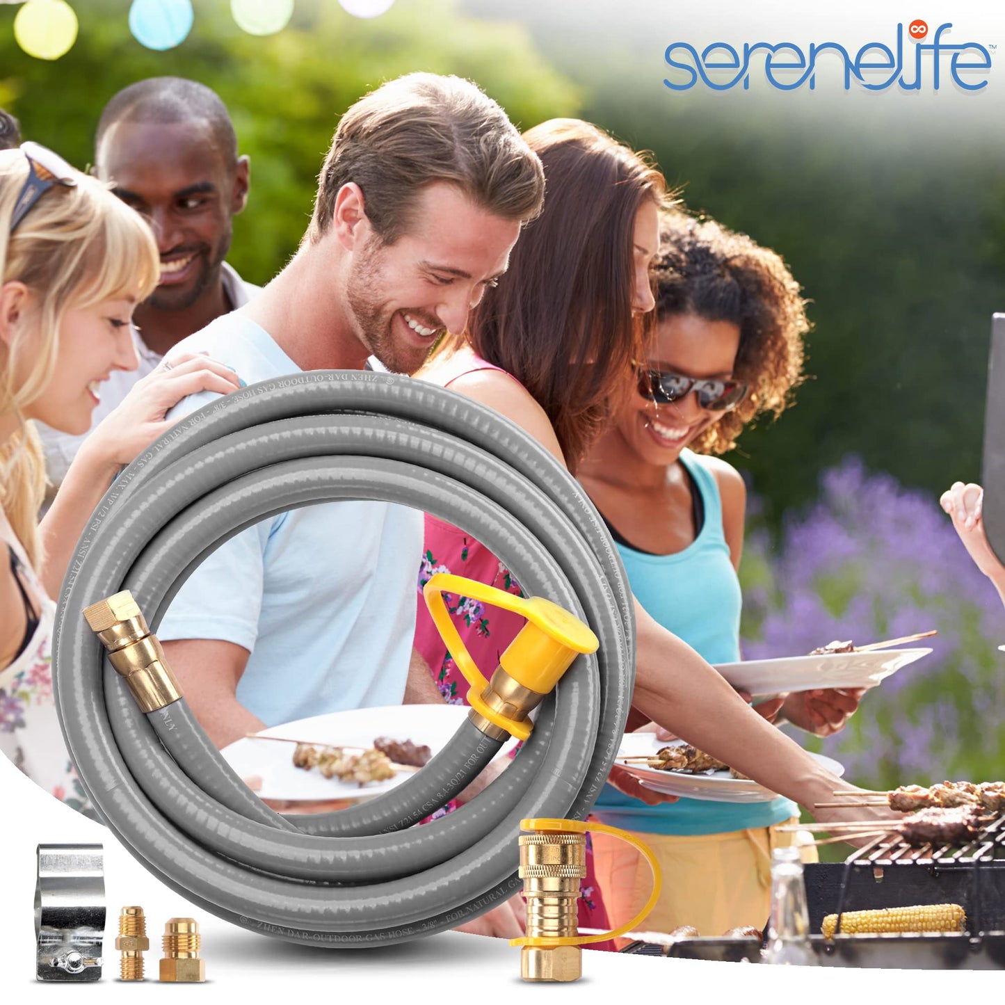 SereneLifeHome Natural Gas Hose, with Conversion Kit and Quick Connect Fittings, Works with Models SLFPS3, SLFPTL, SLFPX45, SLFPSX55, SLFPTIL49, and SLFPX69