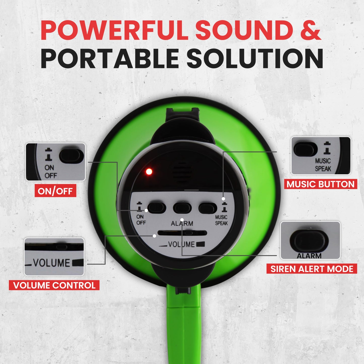 Pyle Compact Battery-Operated Megaphone with Siren - 30 Watt Power, Microphone, 2 Modes, PA Sound, Bullhorn, Foldable Handle for Cheerleading, Police Use (Green)