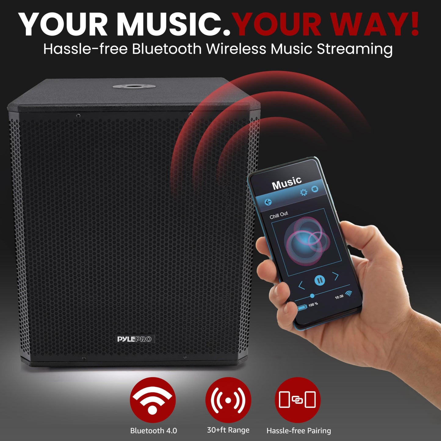 Pyle 3000 Watts Box Subwoofer Speaker - Active Powered 18” inch Woofer, Loud Bass, with DSP Digital Signal Processor for Home Theater System, Pro DJ Sound, Pole Mount Socket and Carrying Handles